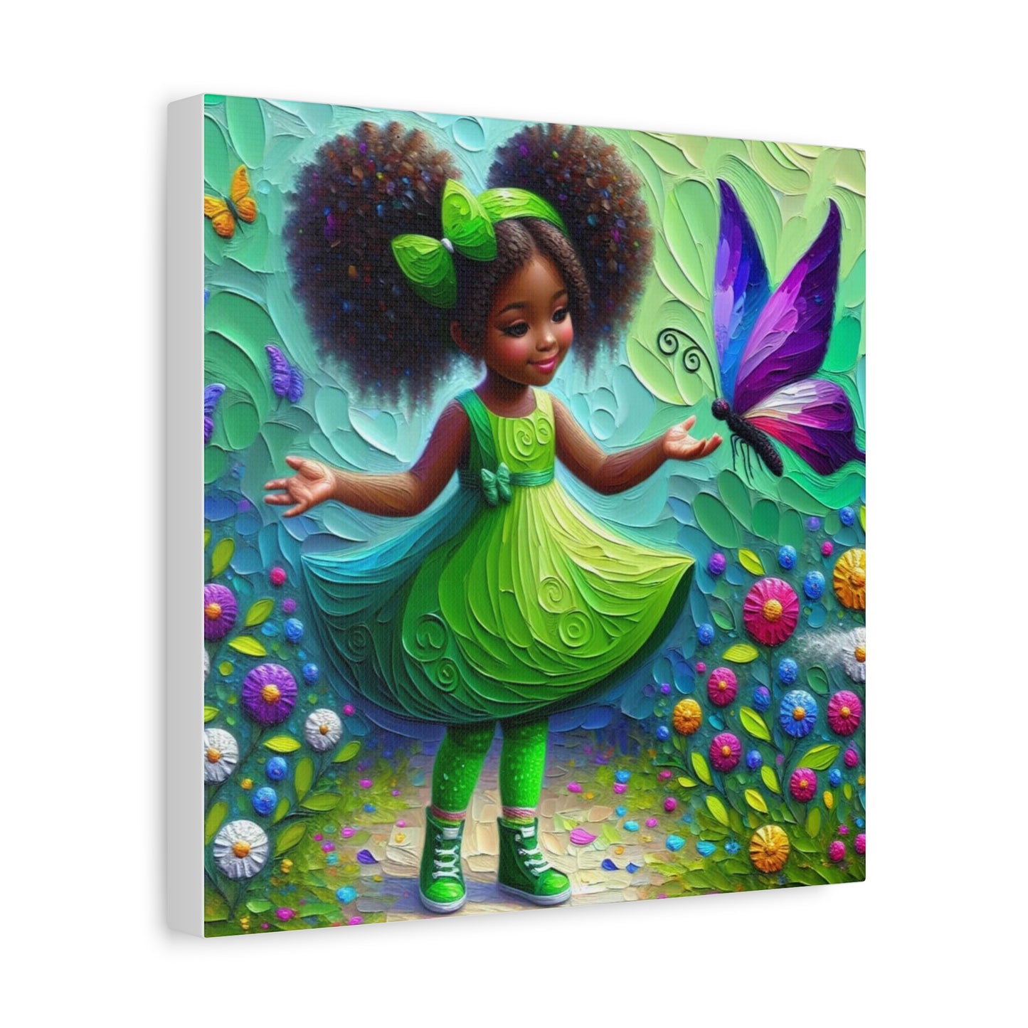 Beautiful Child in Green Black Canvas Art