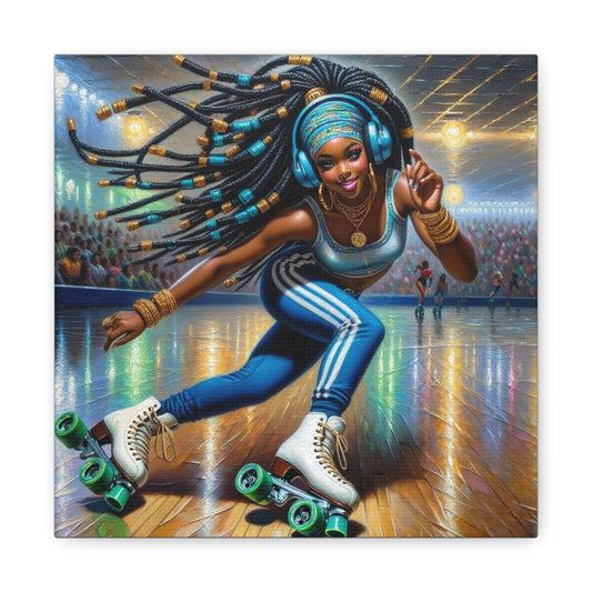 Beautiful Black Woman Roller Skating Canvas Art