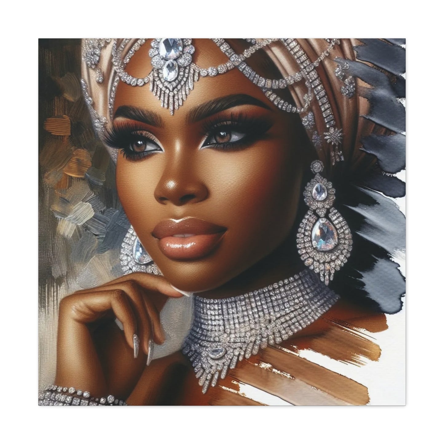 Beautiful Black Woman w Diamonds Canvas Art