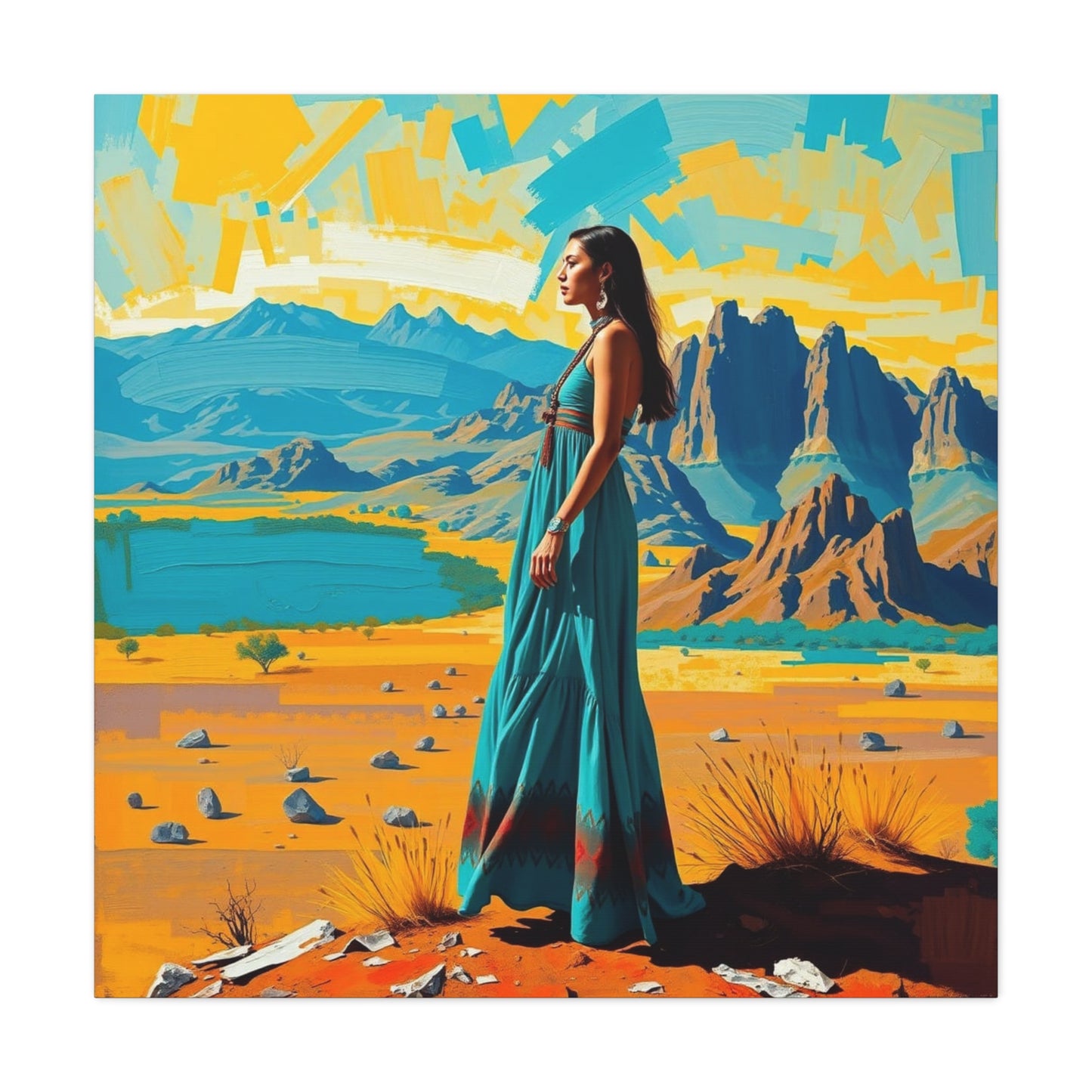 Canvas Print -Vibrant Native American Woman Wall Art