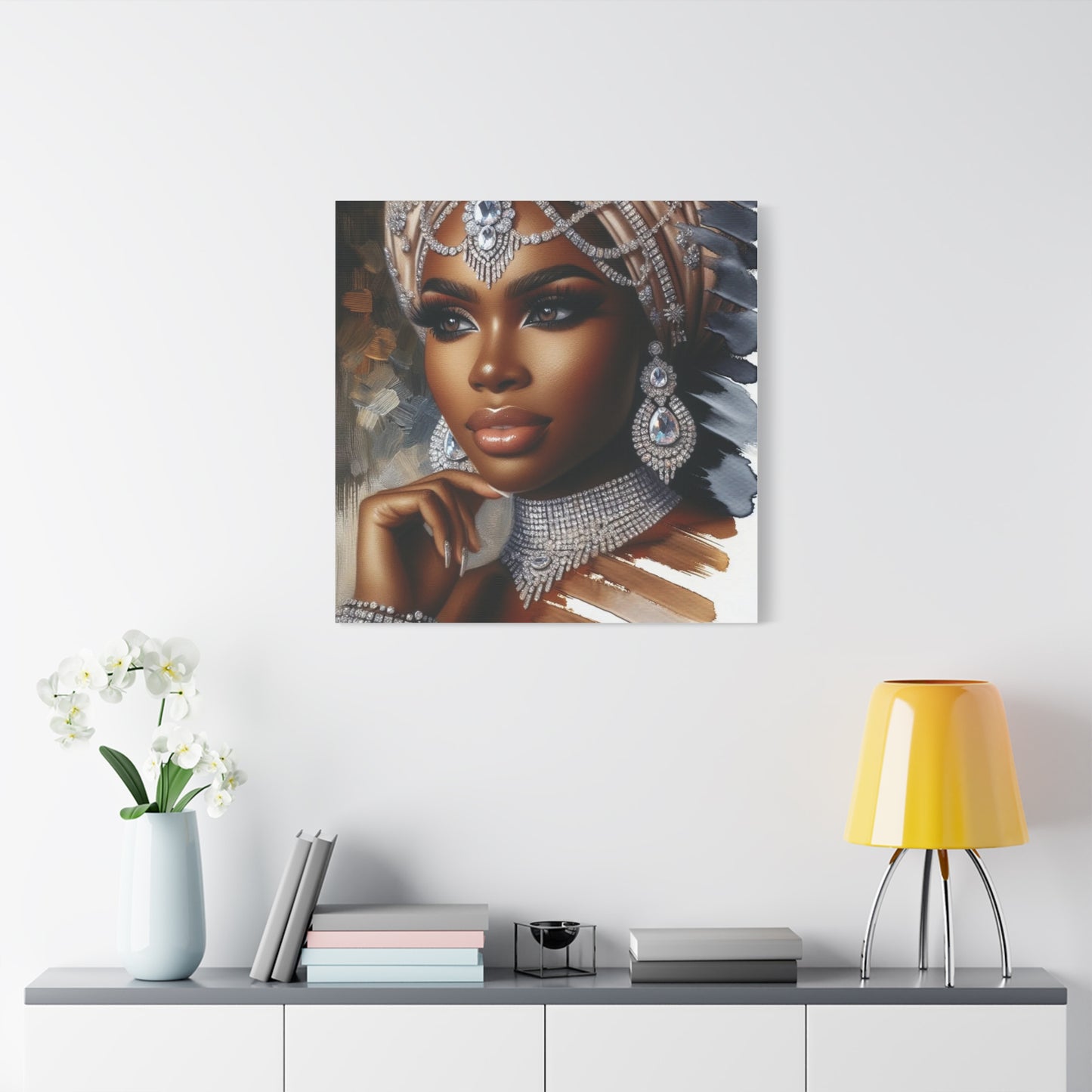 Beautiful Black Woman w Diamonds Canvas Art