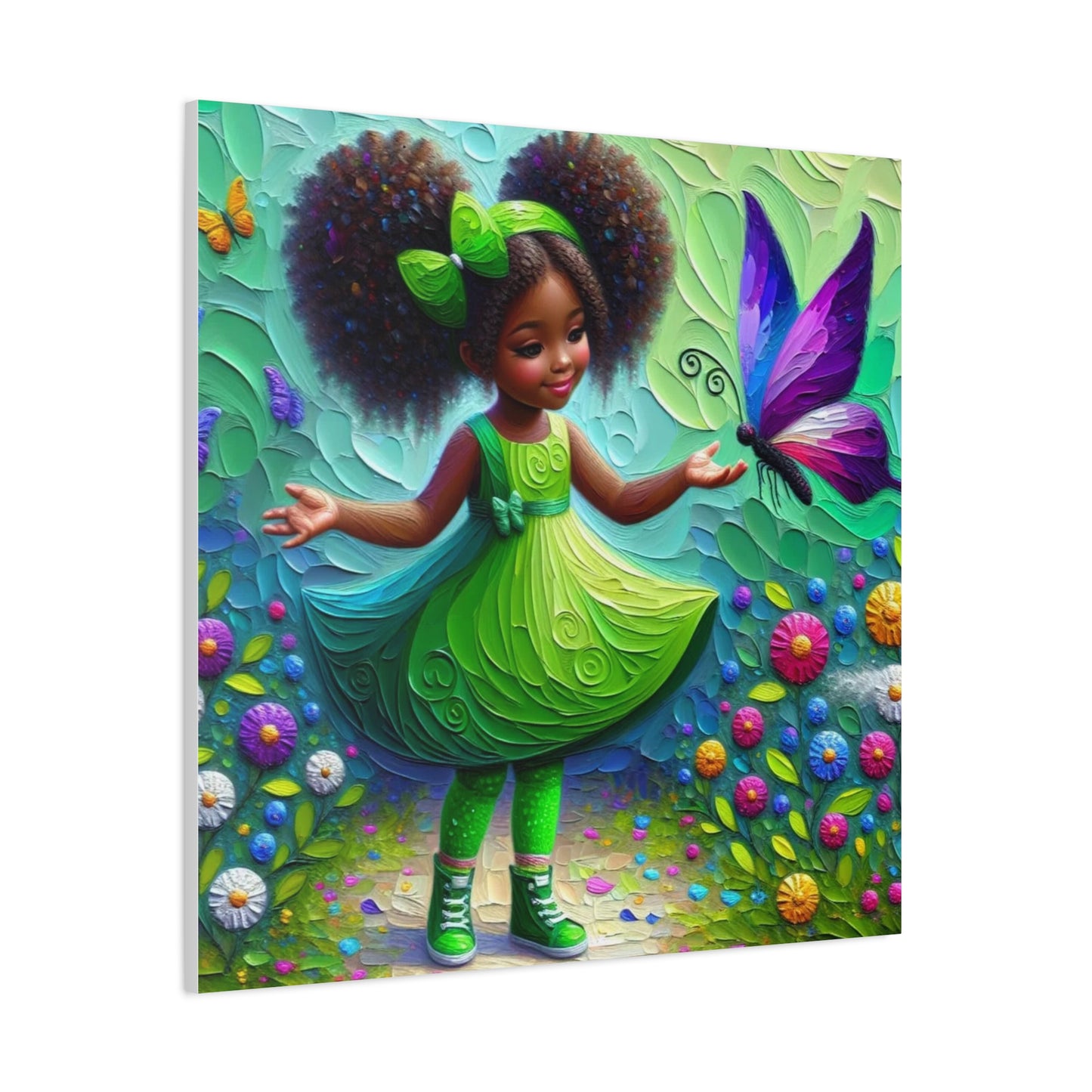 Beautiful Child in Green Black Canvas Art