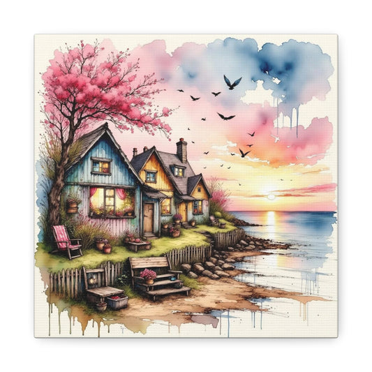 Watercolor Beach Front View Abstract Art