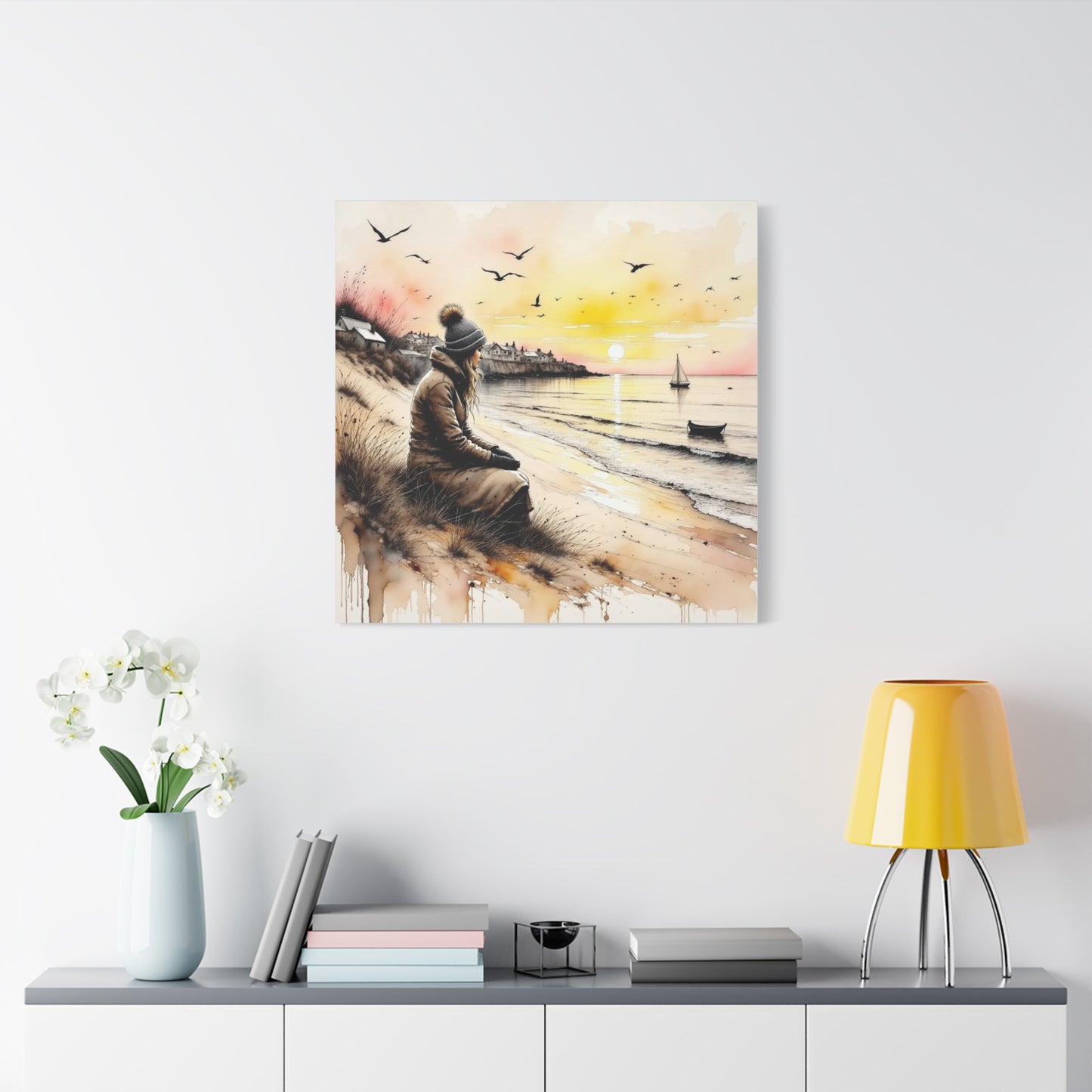 Girl on the Beach in the Winter Abstract Art
