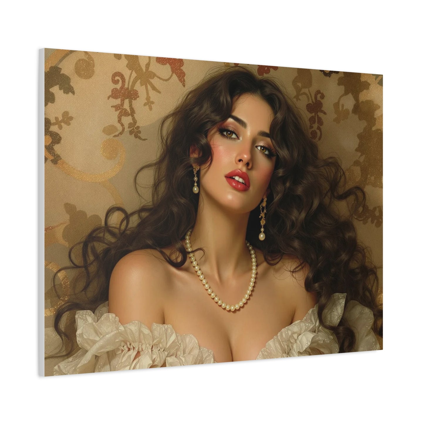Canvas Print - Brunette Woman With Pearls