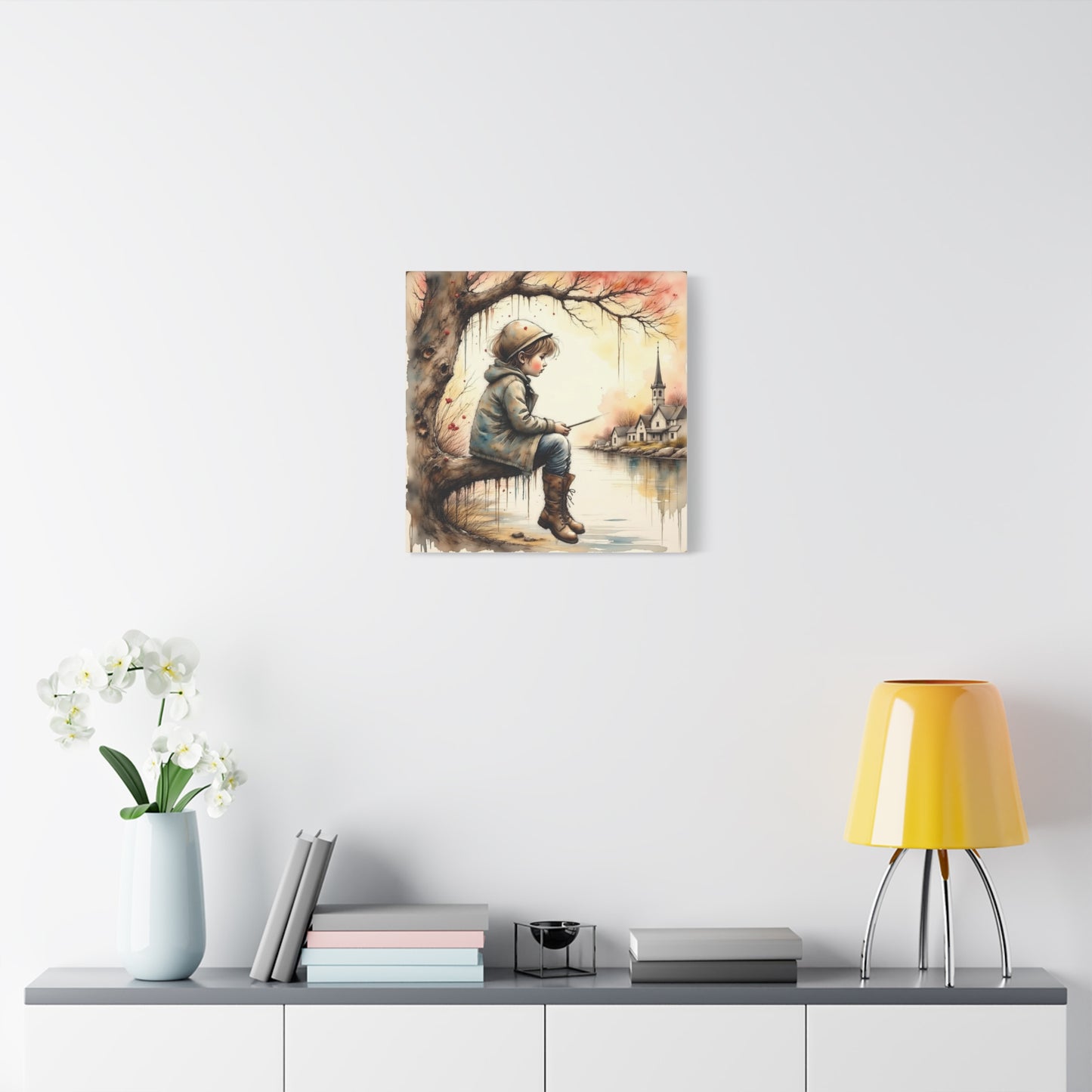 Boy Fishing in the Fall Abstract Art