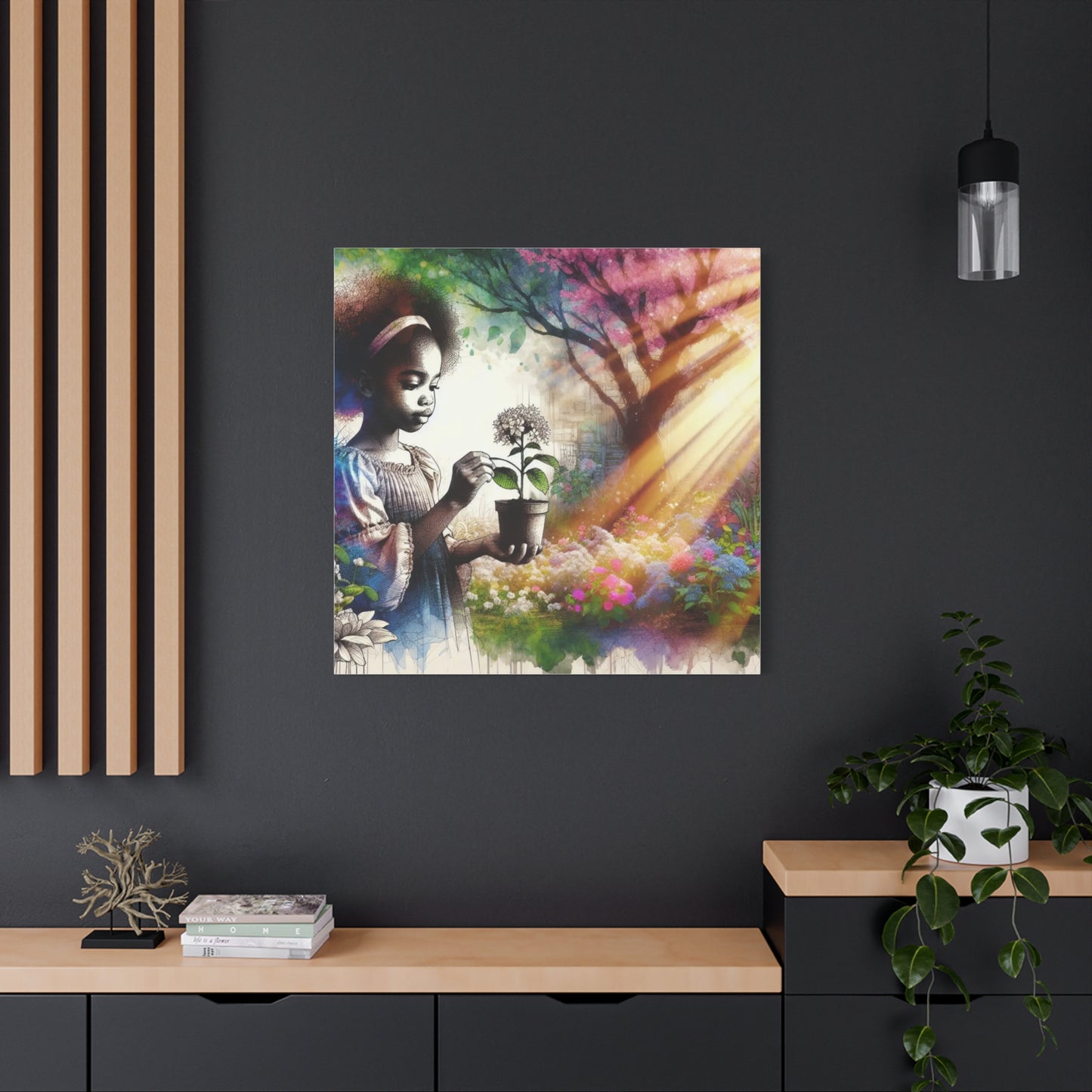 Black Child in Garden Canvas Art