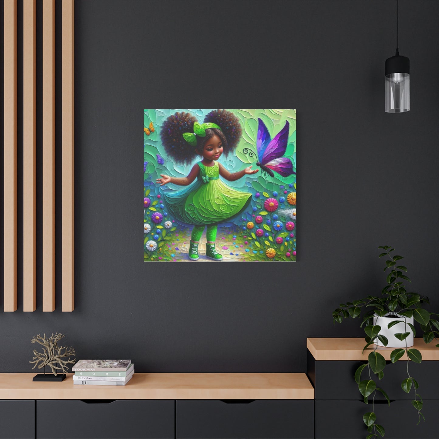Beautiful Child in Green Black Canvas Art