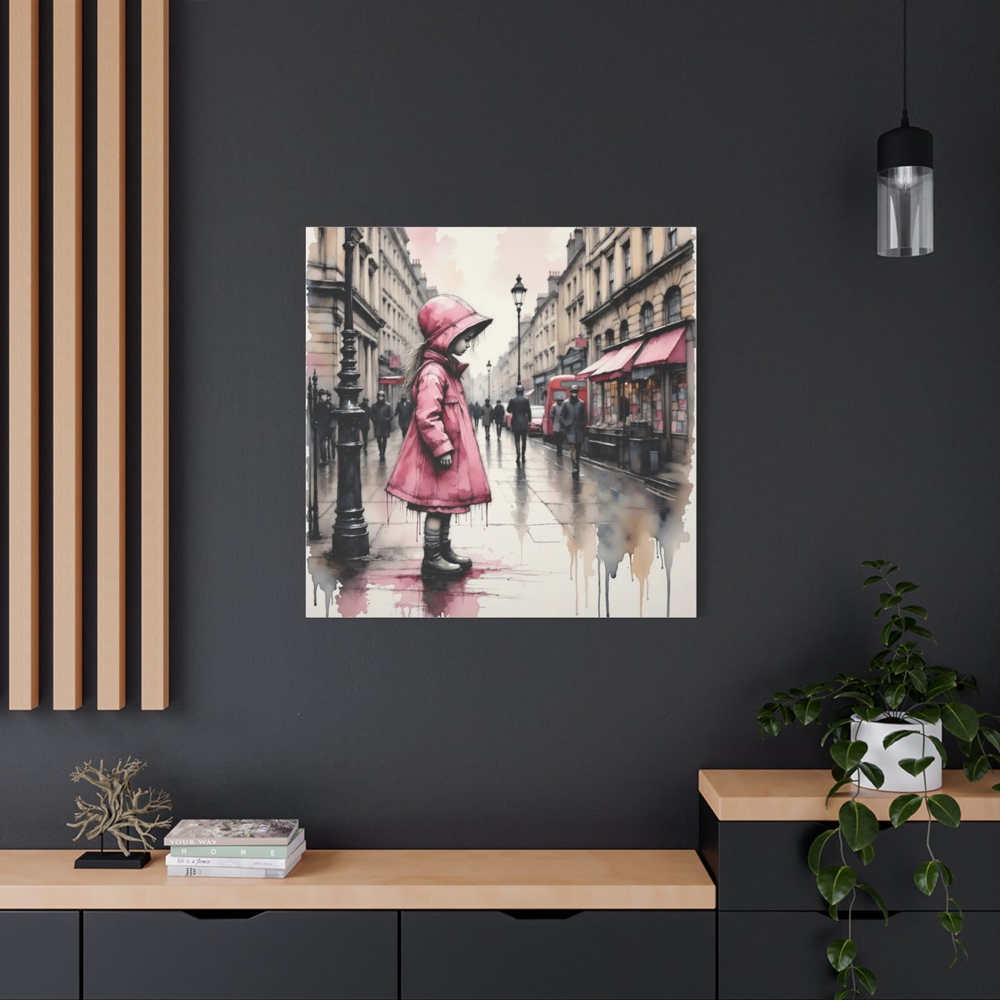 Girl in a Pink Raincoat Abstract Art