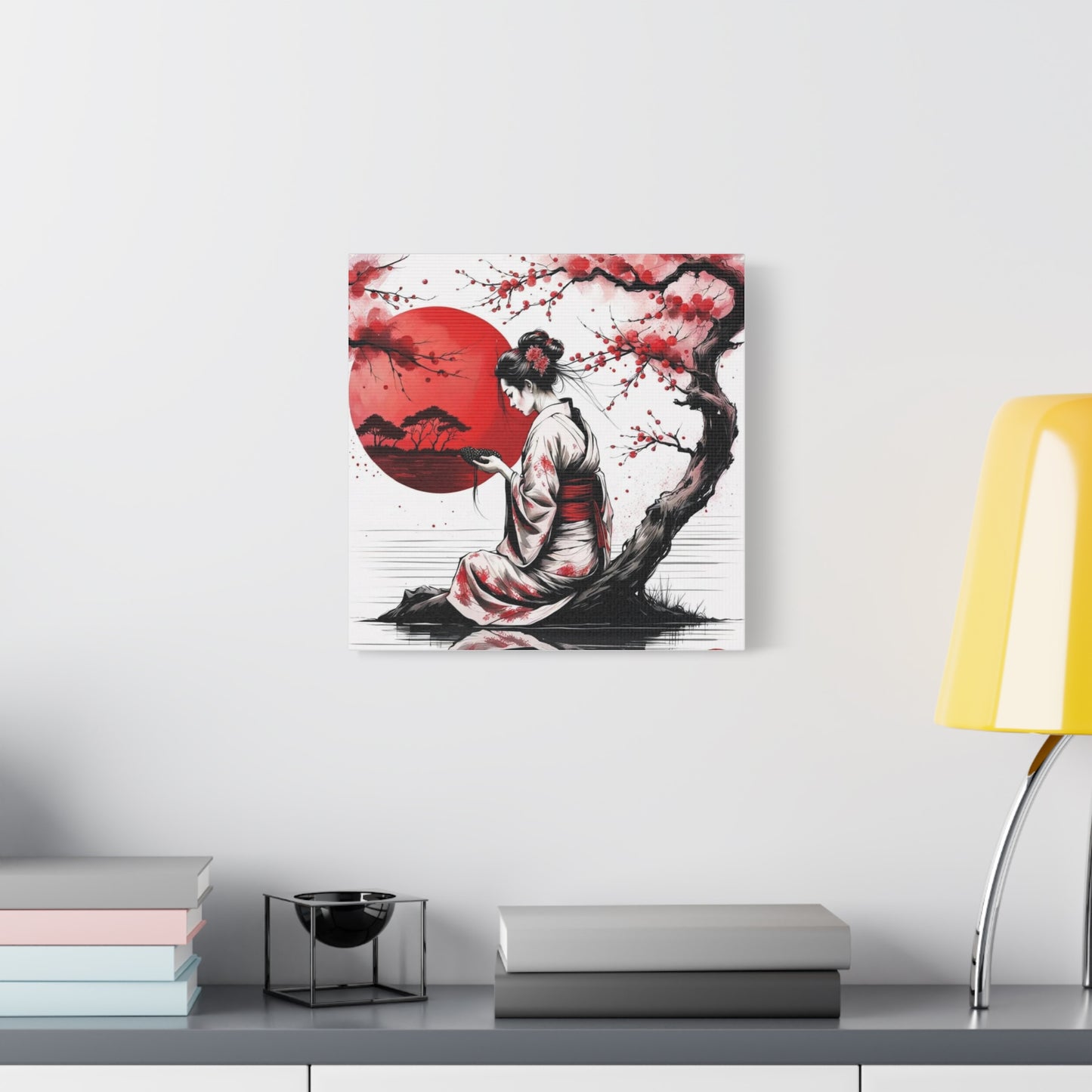 Geisha by the Tree Asian Abstract Art