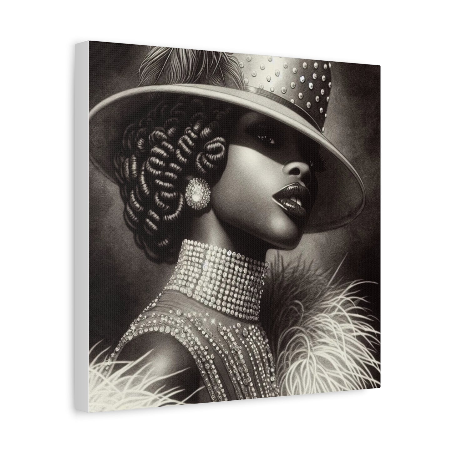Beautiful Black Woman in Diamonds Hat Canvas Art