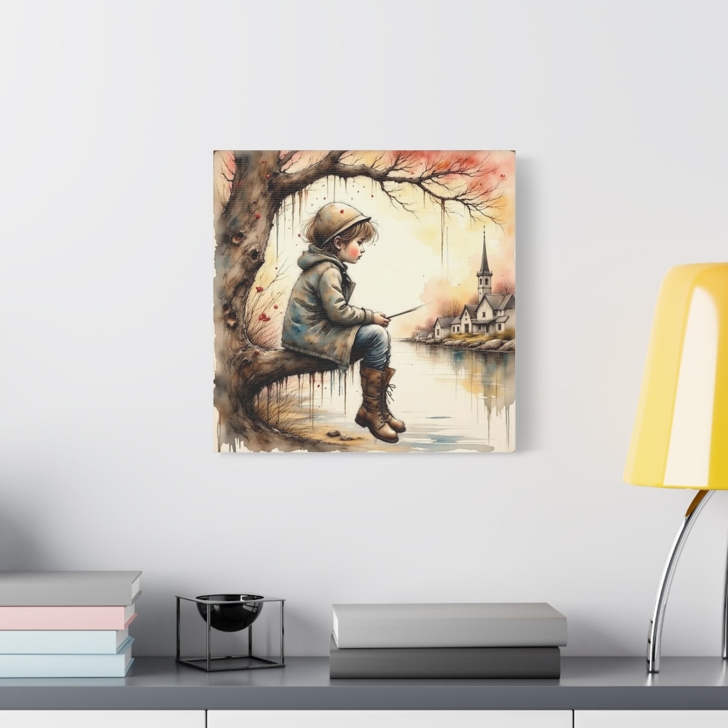 Boy Fishing in the Fall Abstract Art
