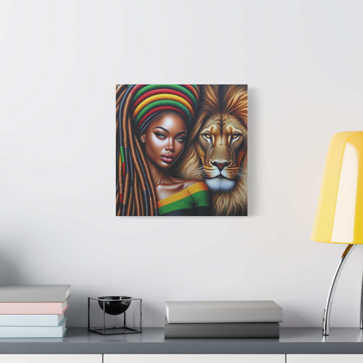 Beautiful Black Woman and Her Lion Canvas Art