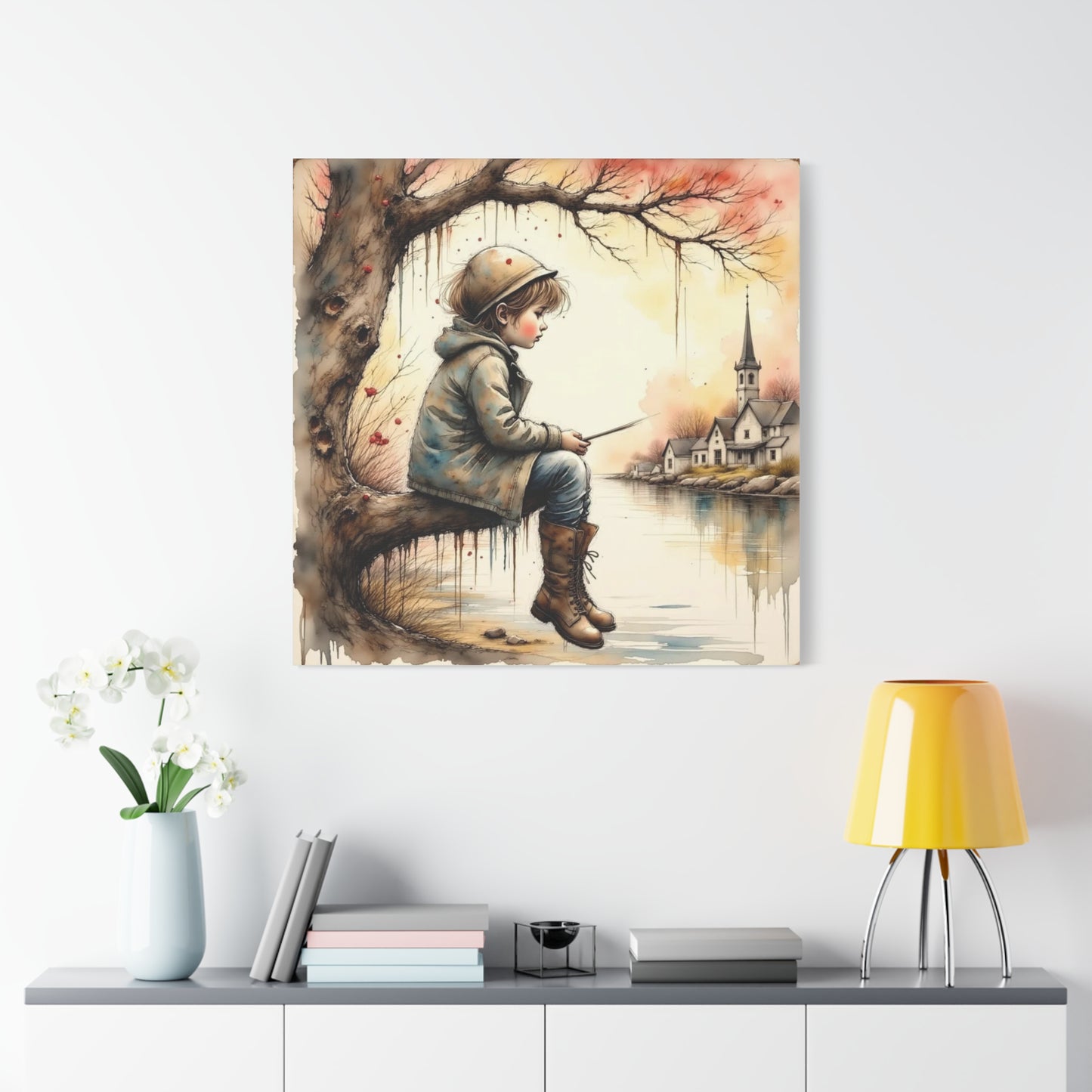 Boy Fishing in the Fall Abstract Art