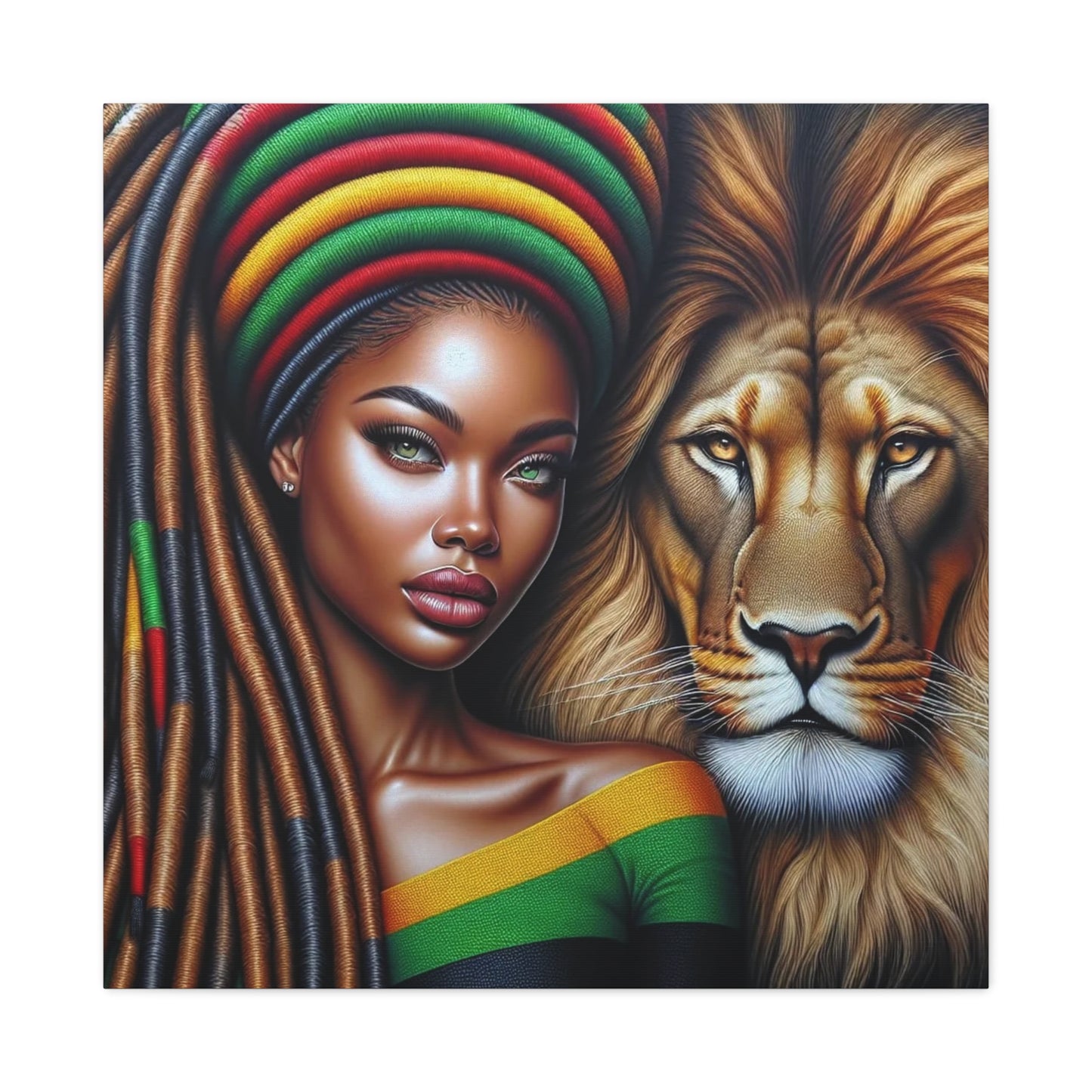 Beautiful Black Woman and Her Lion Canvas Art