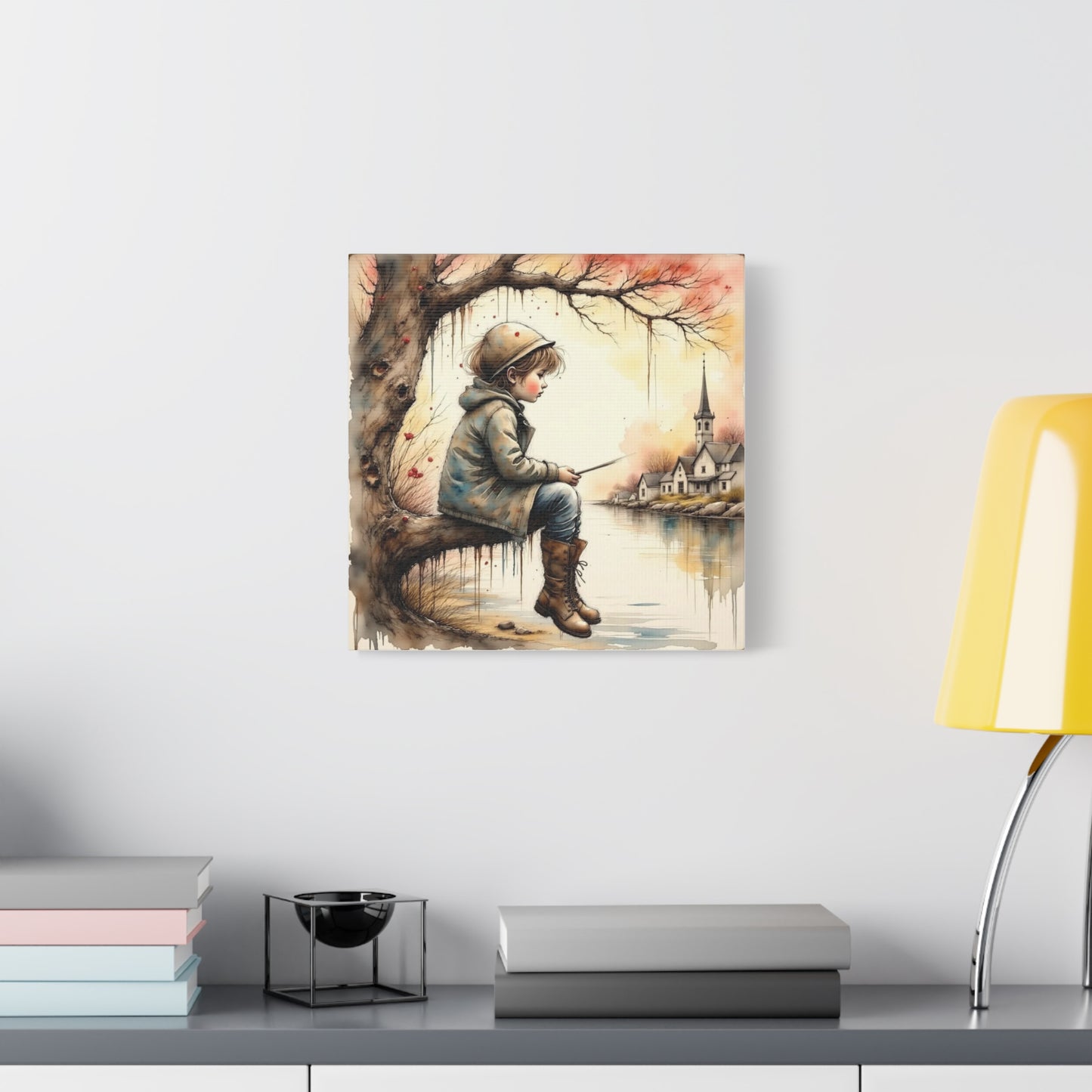 Boy Fishing in the Fall Abstract Art