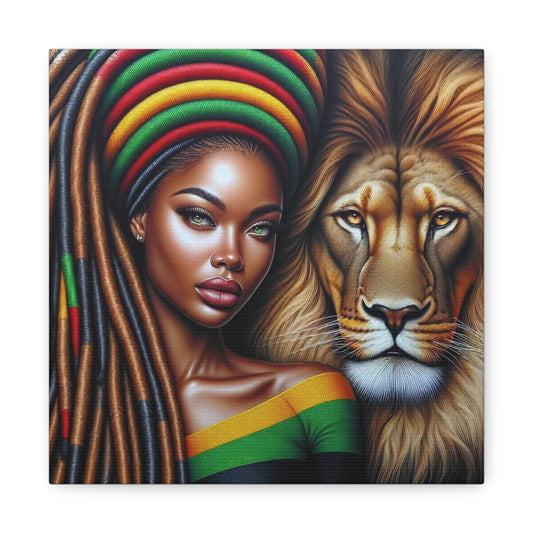 Beautiful Black Woman and Her Lion Canvas Art