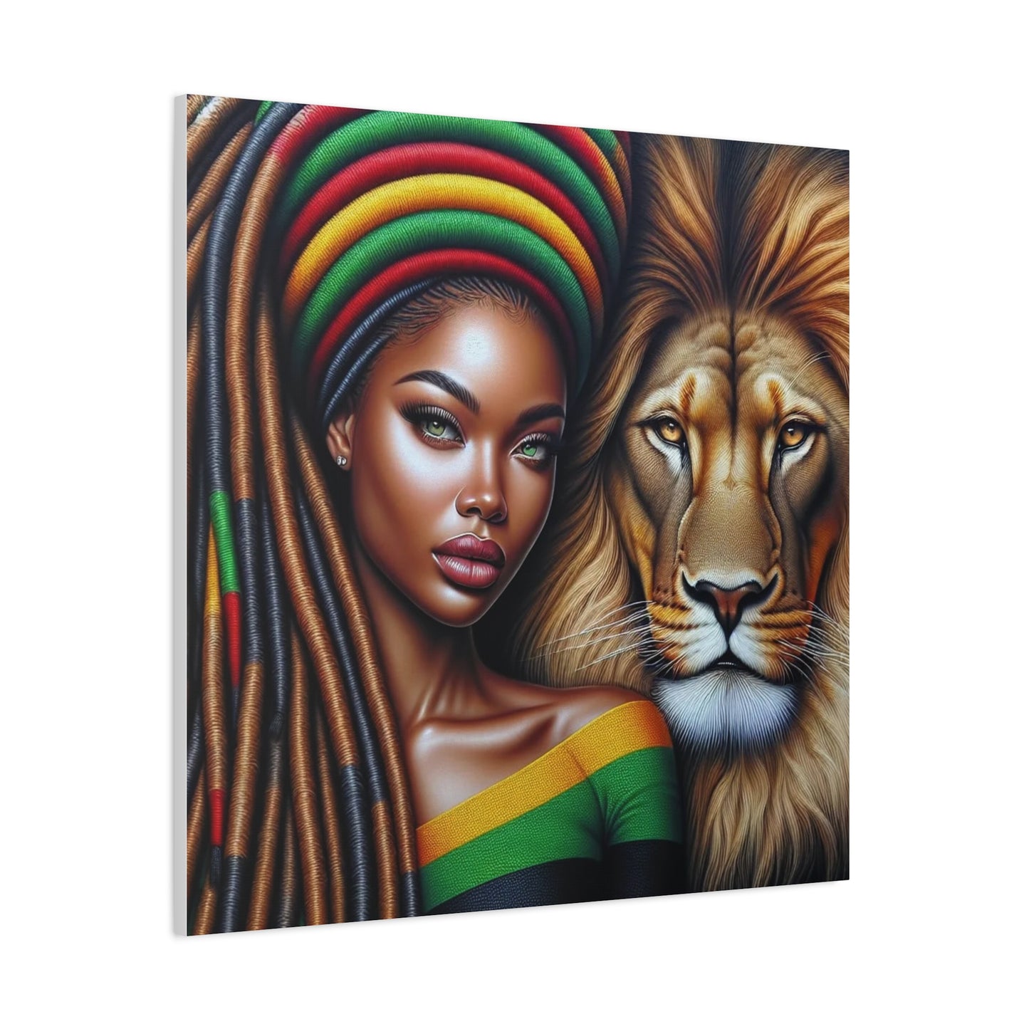 Beautiful Black Woman and Her Lion Canvas Art