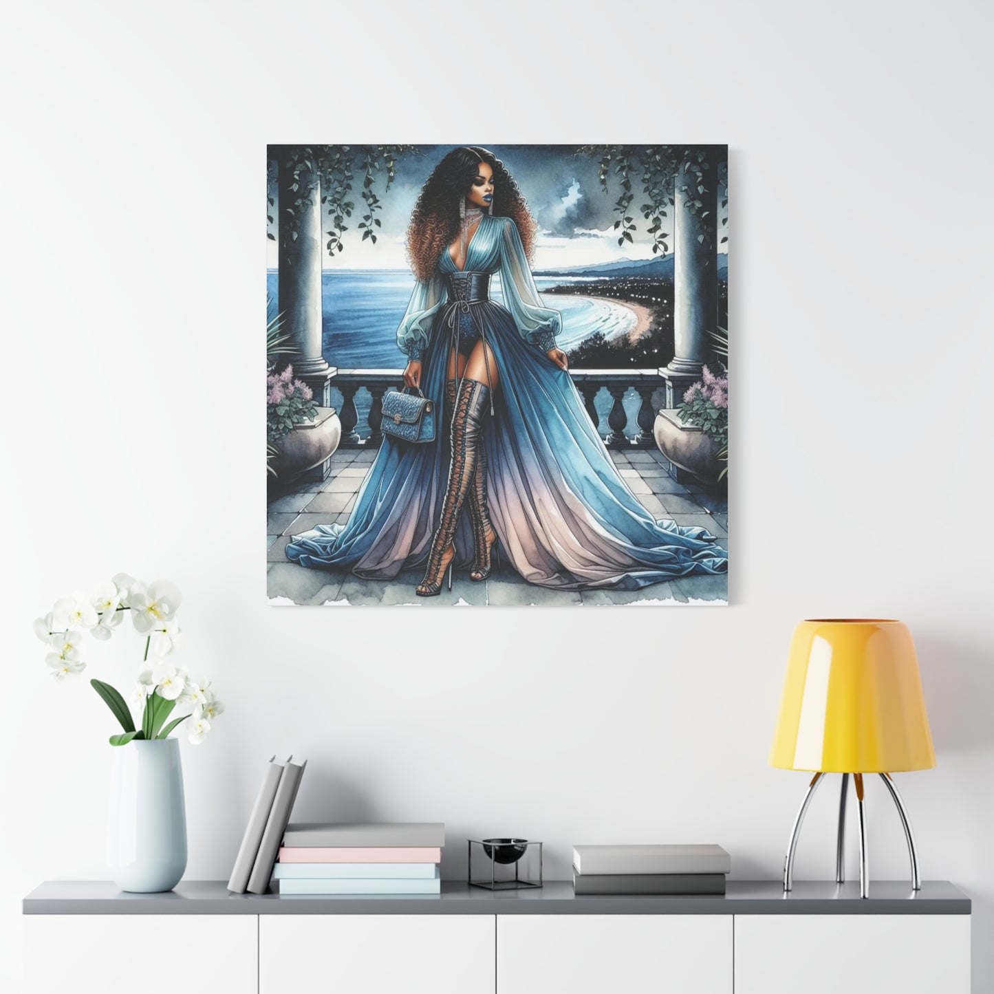 Beautiful Black Woman in Blue Canvas Art