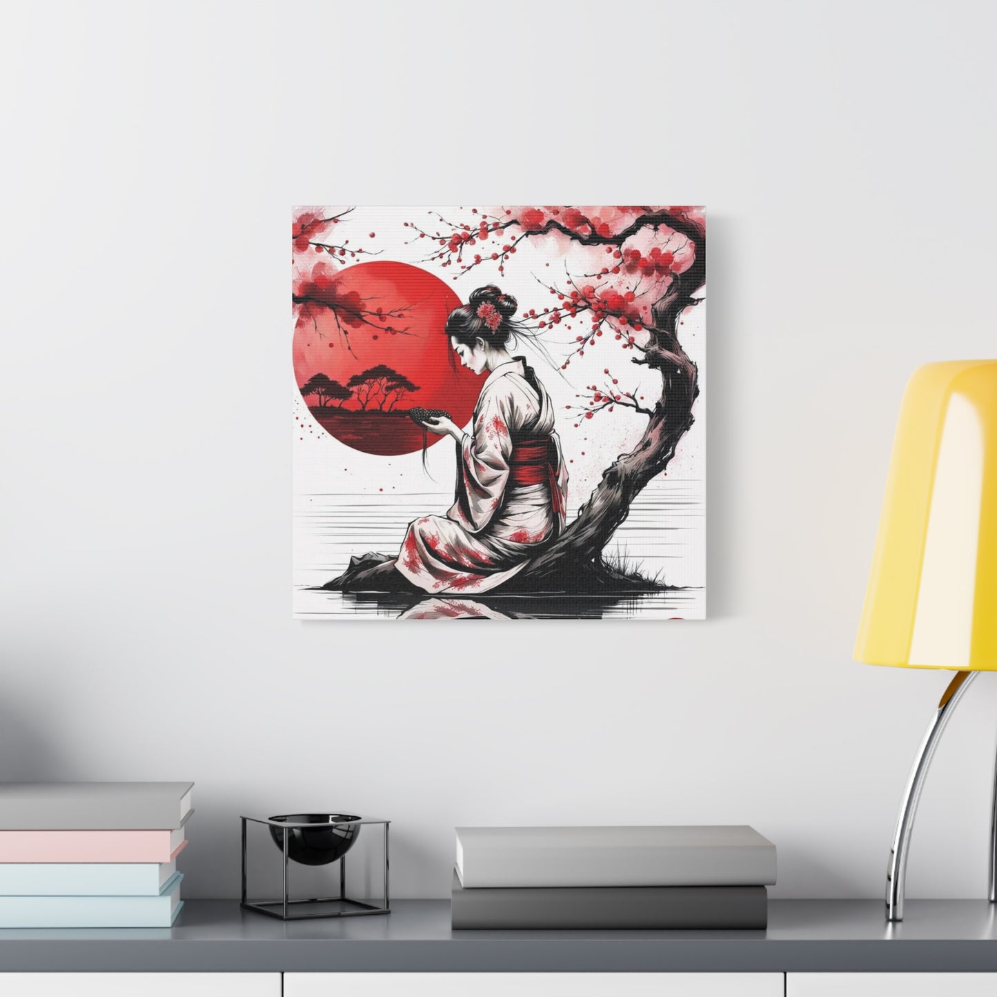 Geisha by the Tree Asian Abstract Art