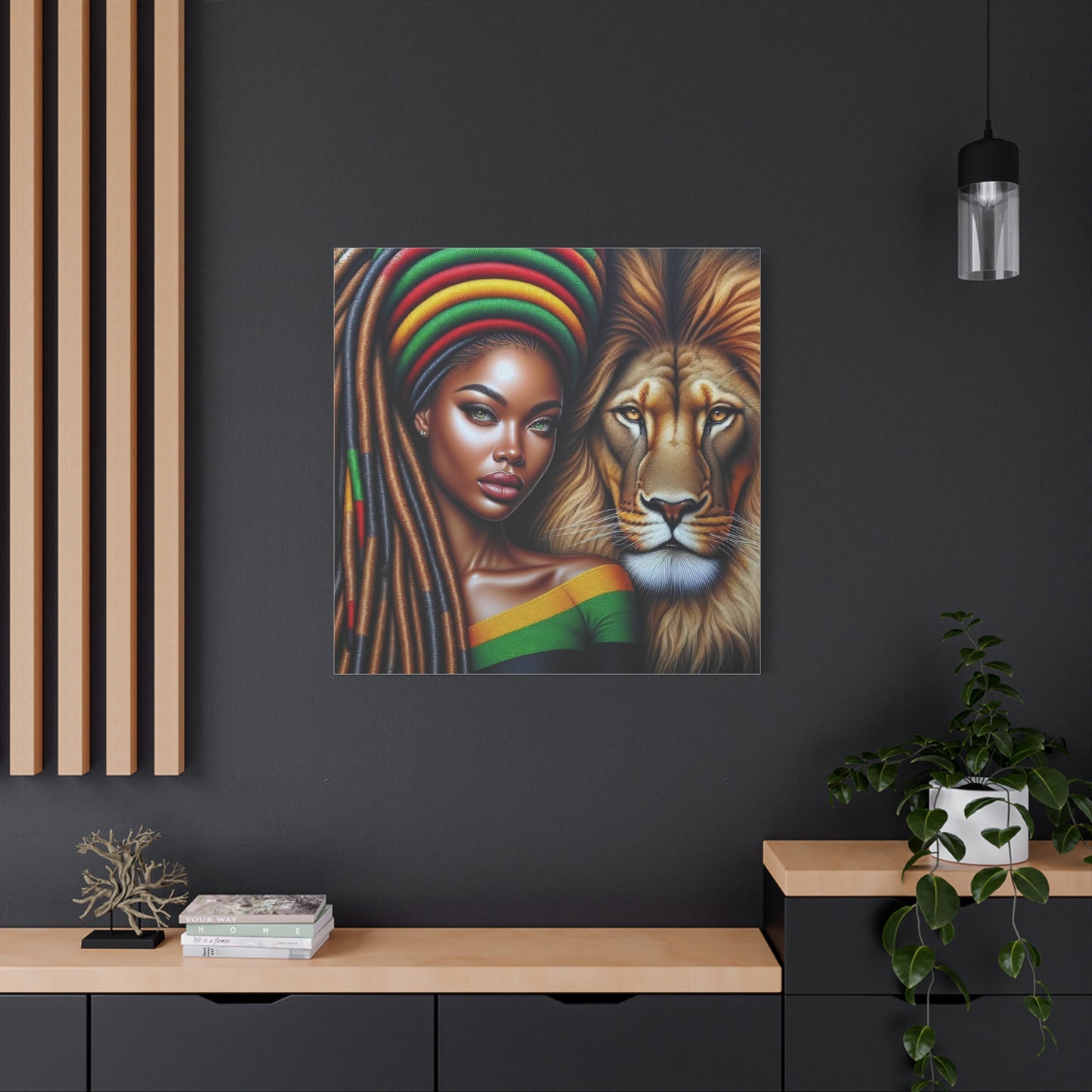 Beautiful Black Woman and Her Lion Canvas Art