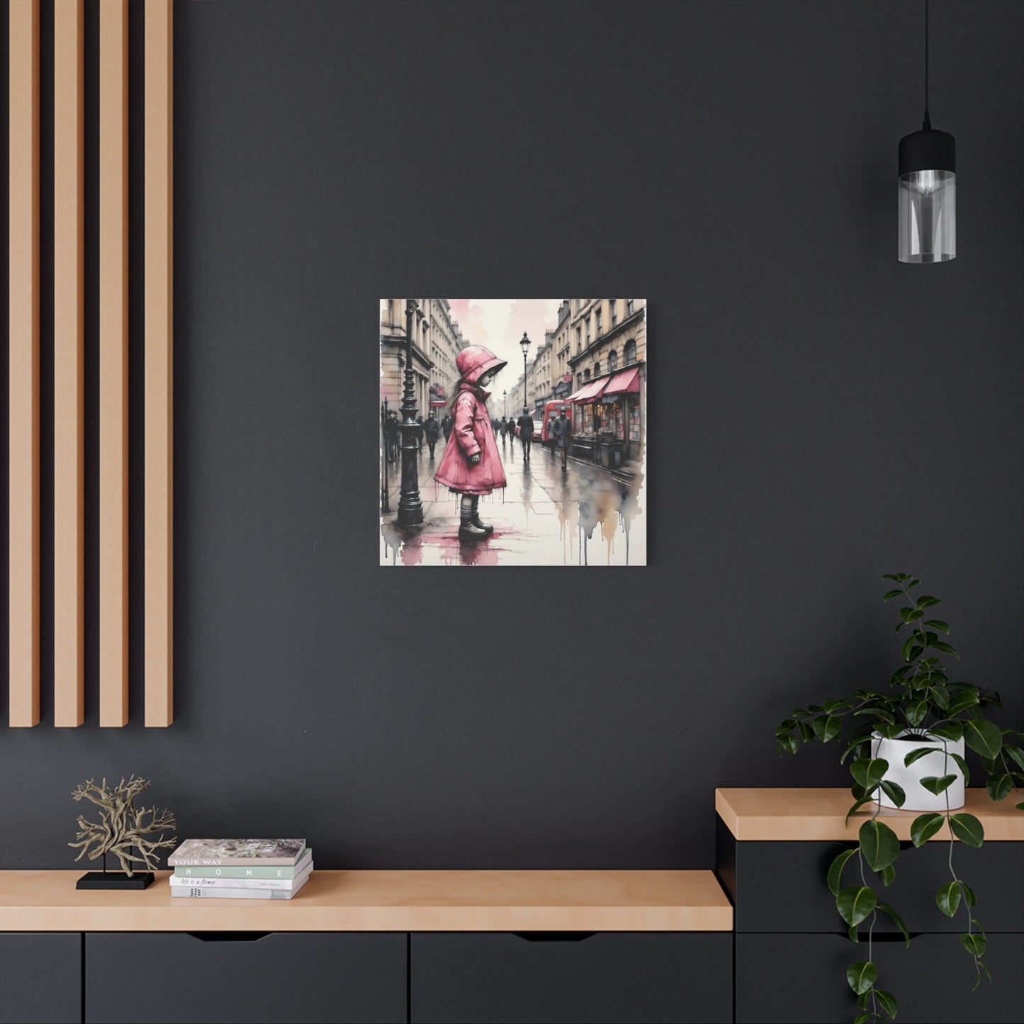 Girl in a Pink Raincoat Abstract Art