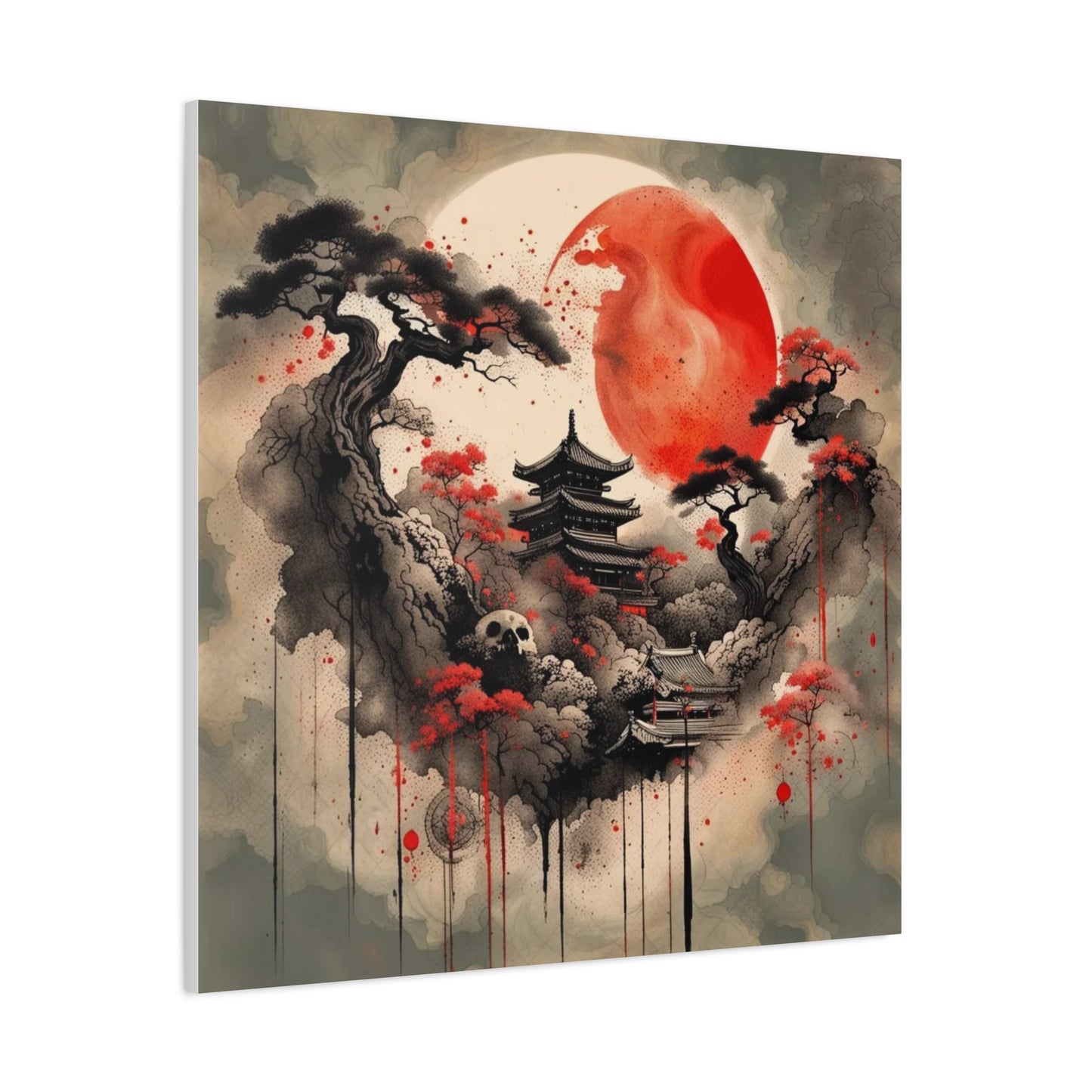 Red Moon Asian Abstract Art