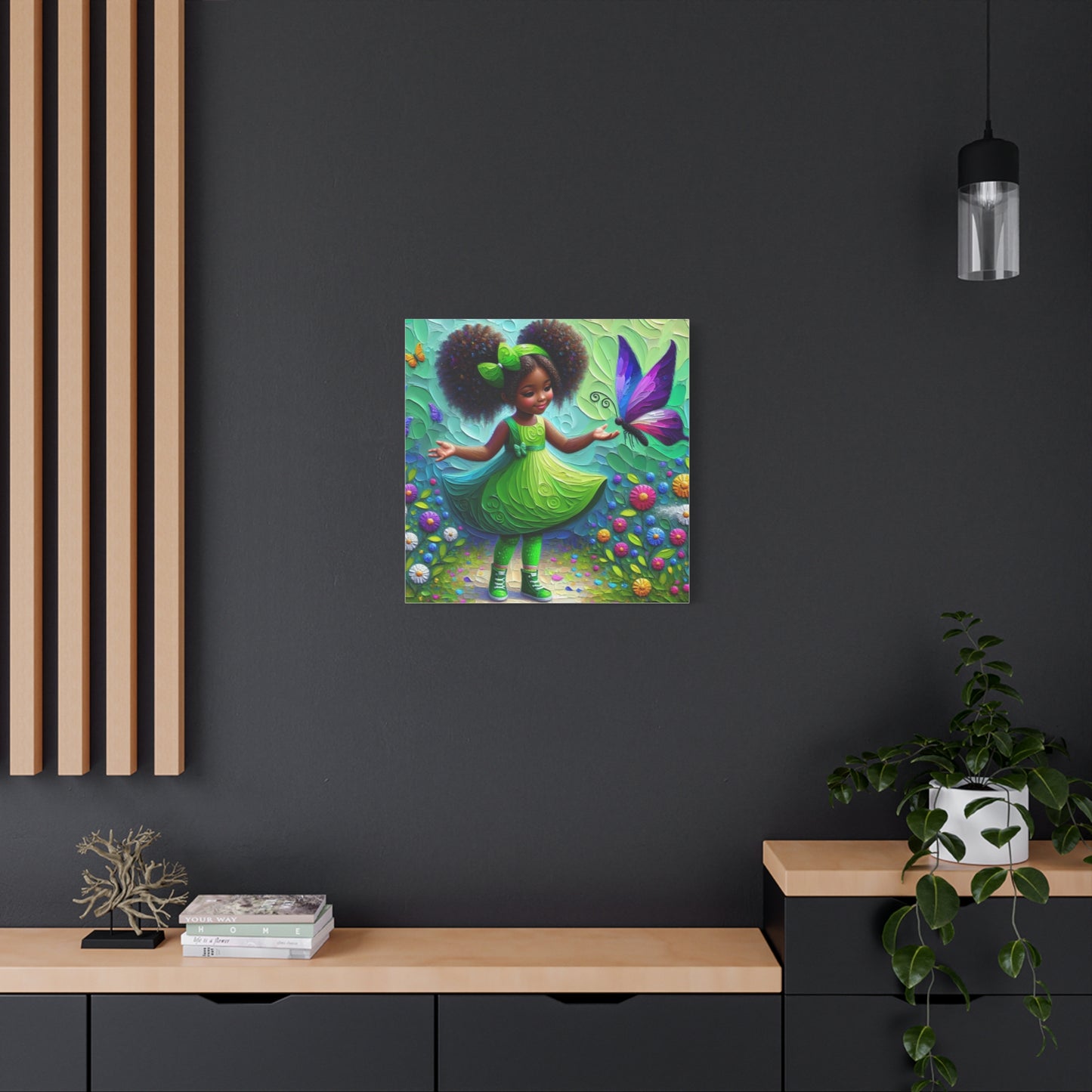 Beautiful Child in Green Black Canvas Art