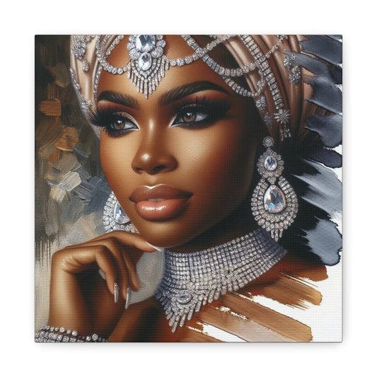 Beautiful Black Woman w Diamonds Canvas Art