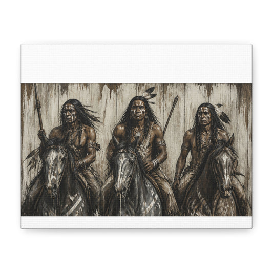 Native American Warriors Canvas Print — Three Horsemen Matte Stretched Wall Art
