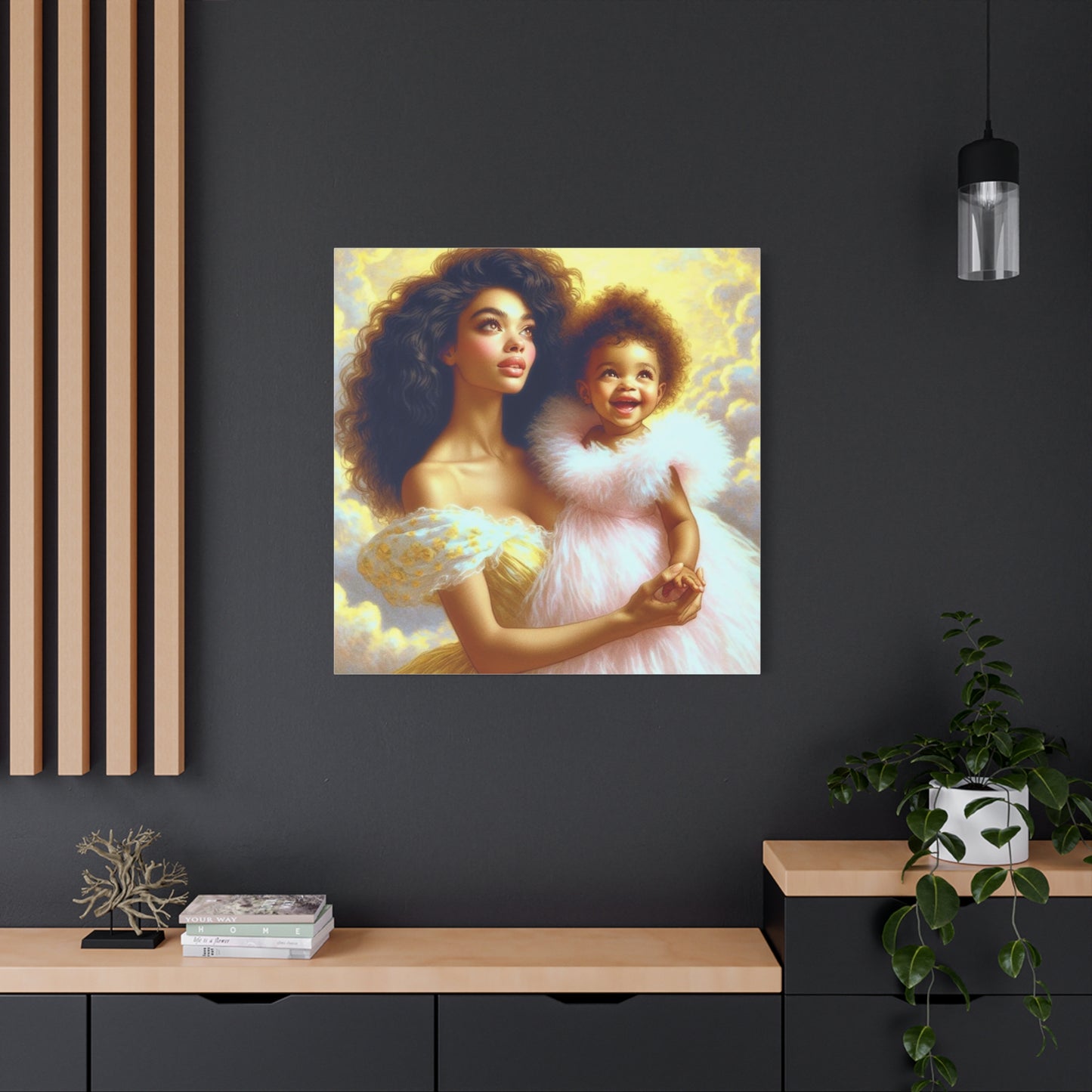 Mother and Daughter Black Canvas Art