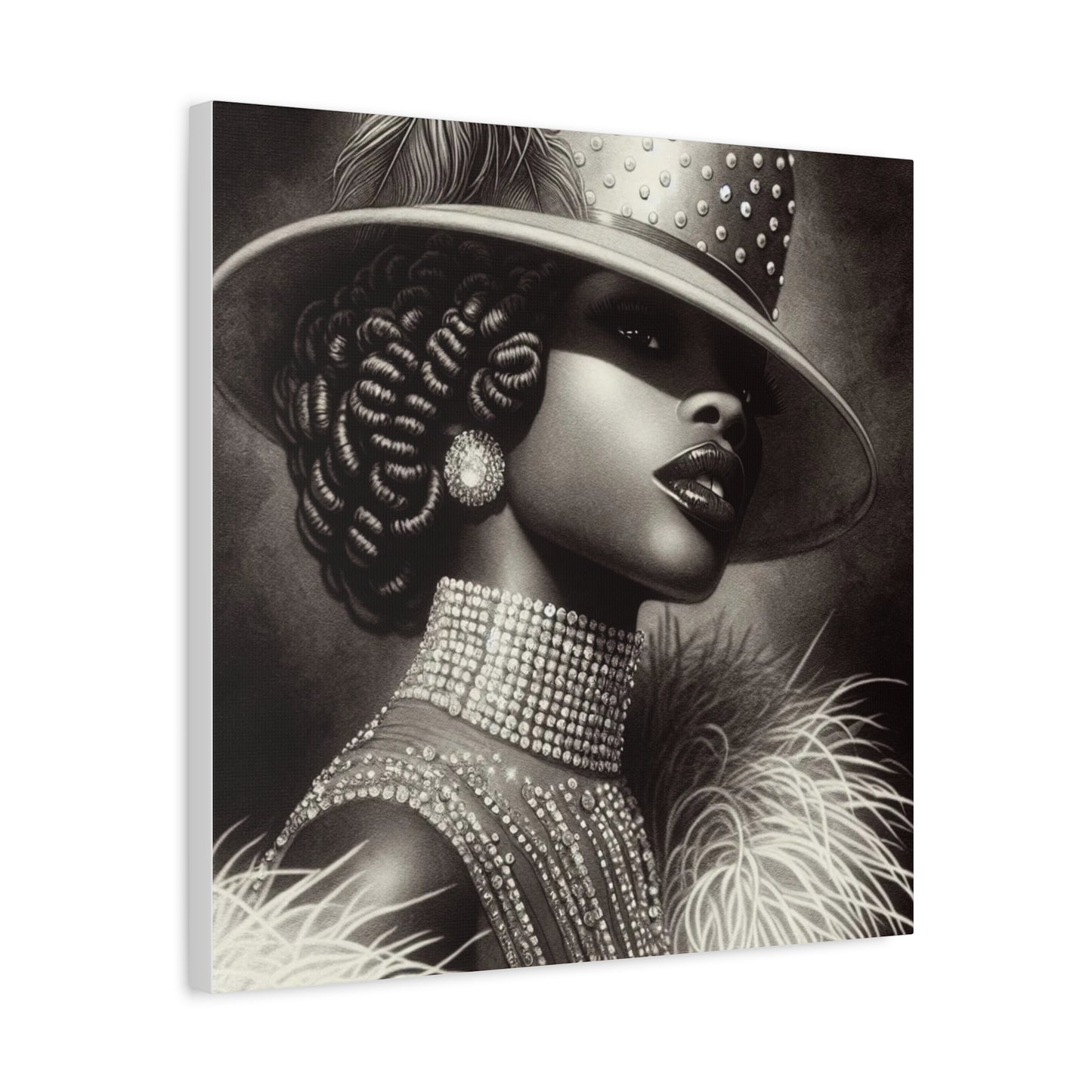 Beautiful Black Woman in Diamonds Hat Canvas Art