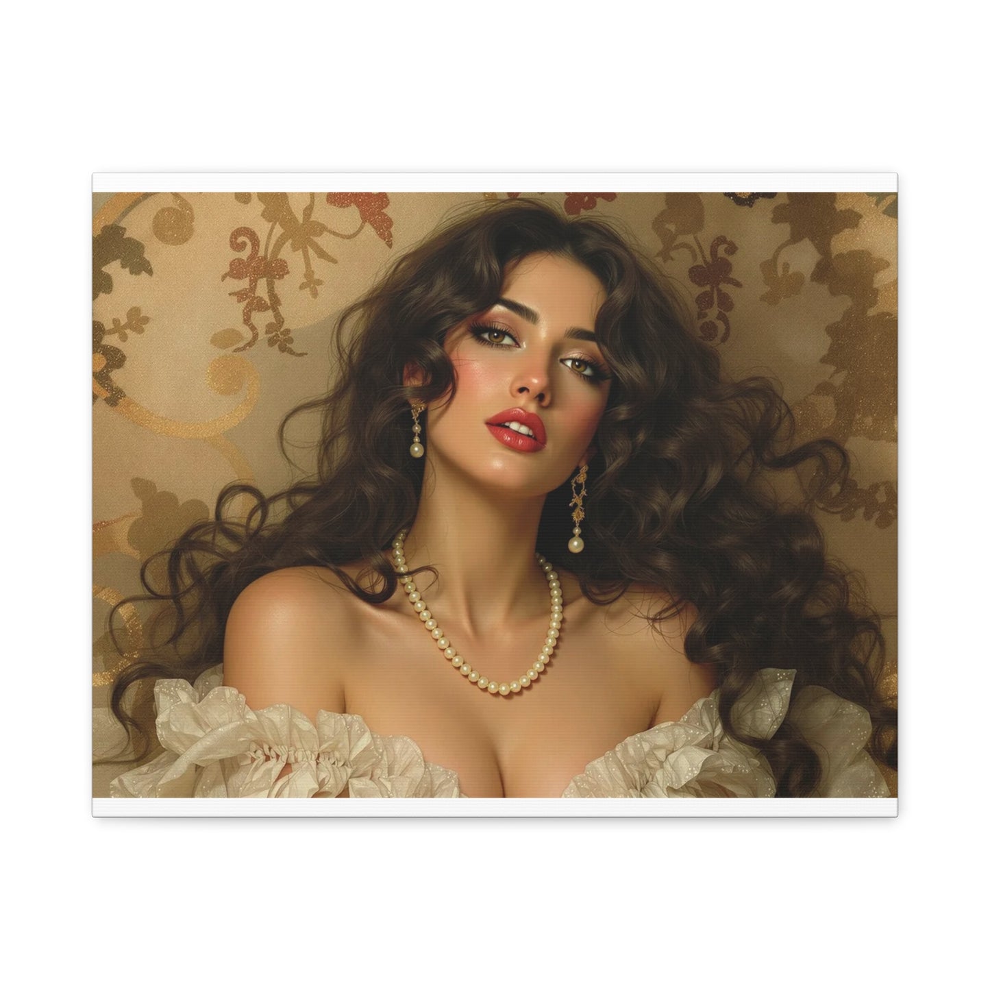 Canvas Print - Brunette Woman With Pearls