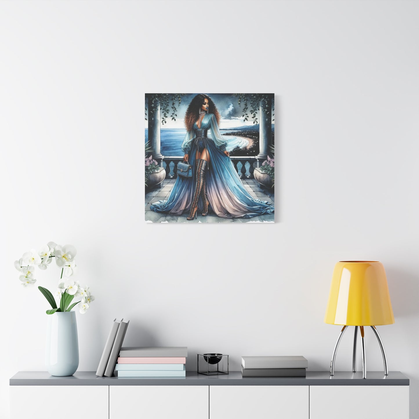 Beautiful Black Woman in Blue Canvas Art