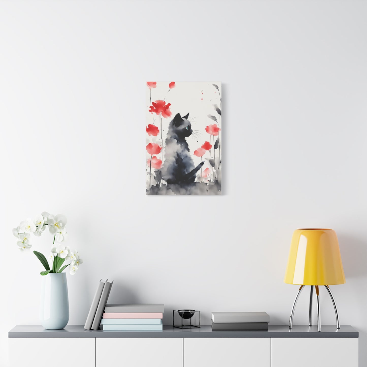 Kitten with Red Flowers Abstract Art