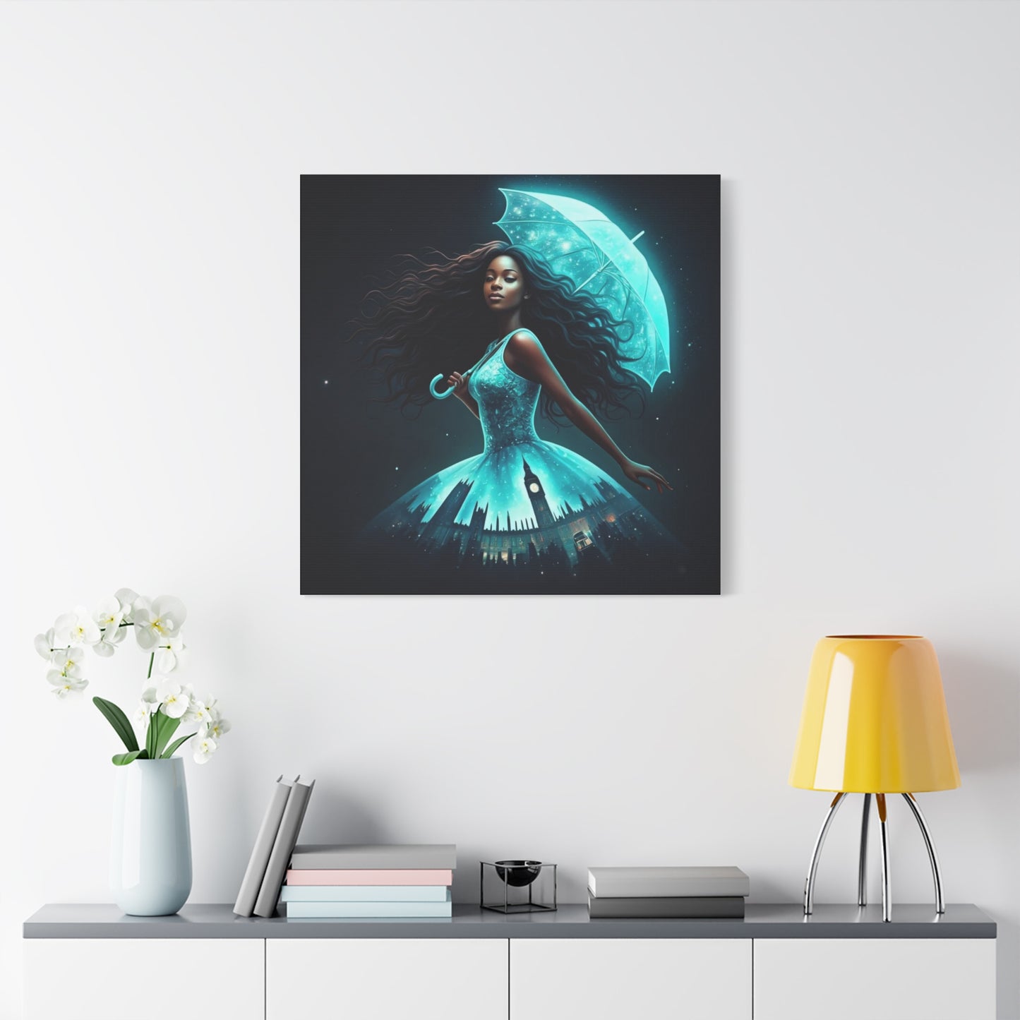 Beautiful Black Woman w Umbrella Canvas Art