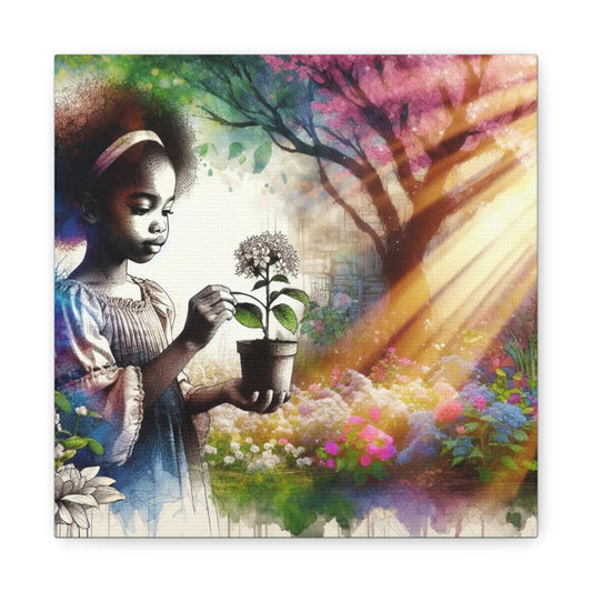 Black Child in Garden Canvas Art