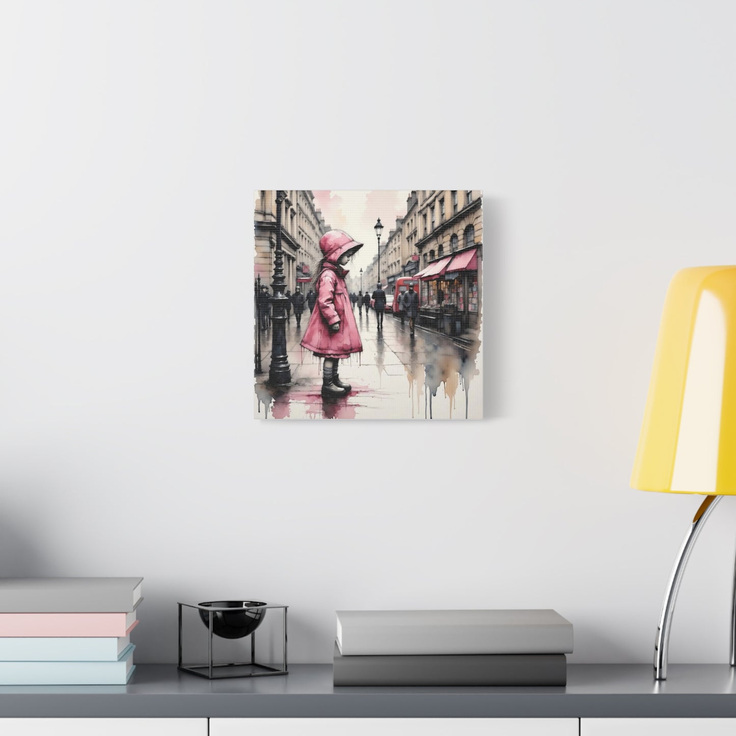 Girl in a Pink Raincoat Abstract Art