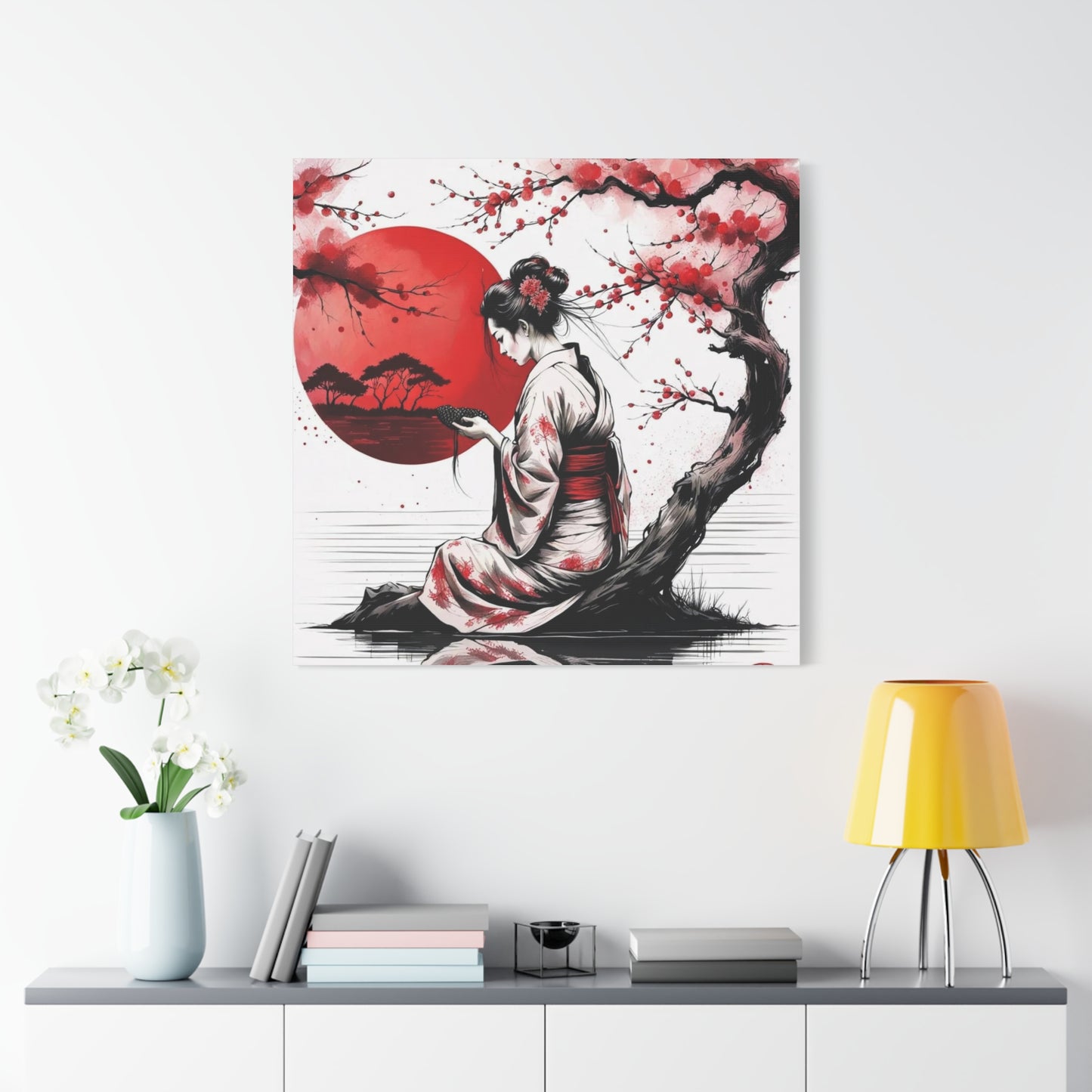 Geisha by the Tree Asian Abstract Art