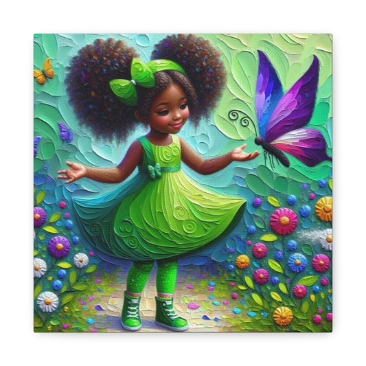 Beautiful Child in Green Black Canvas Art