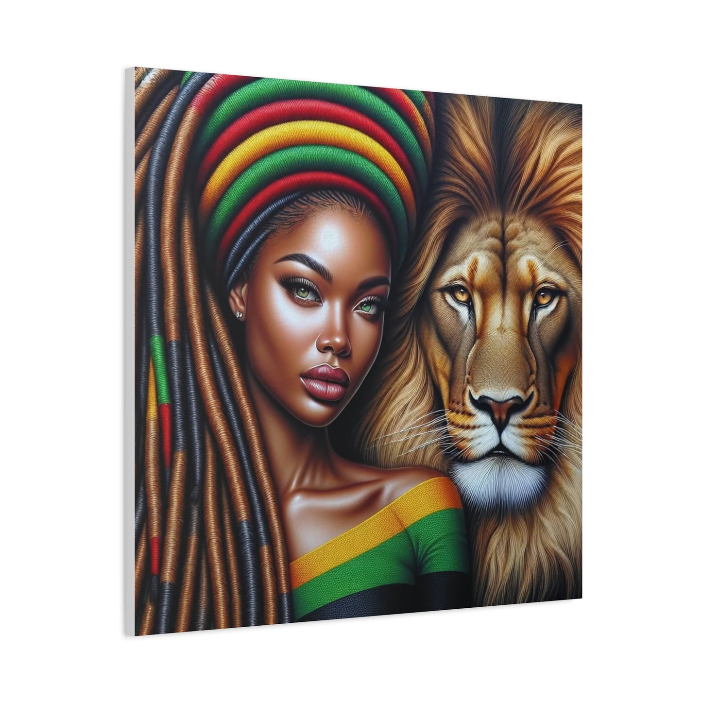 Beautiful Black Woman and Her Lion Canvas Art