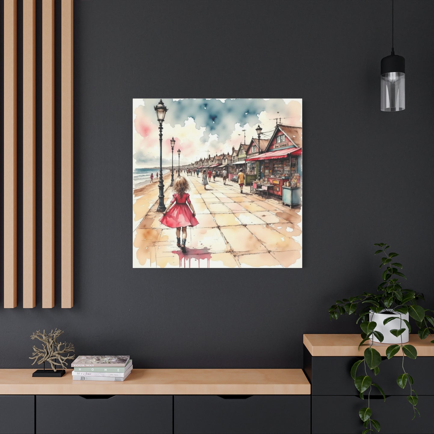 Girl in a Pink Dress Beach Front View Abstract Art
