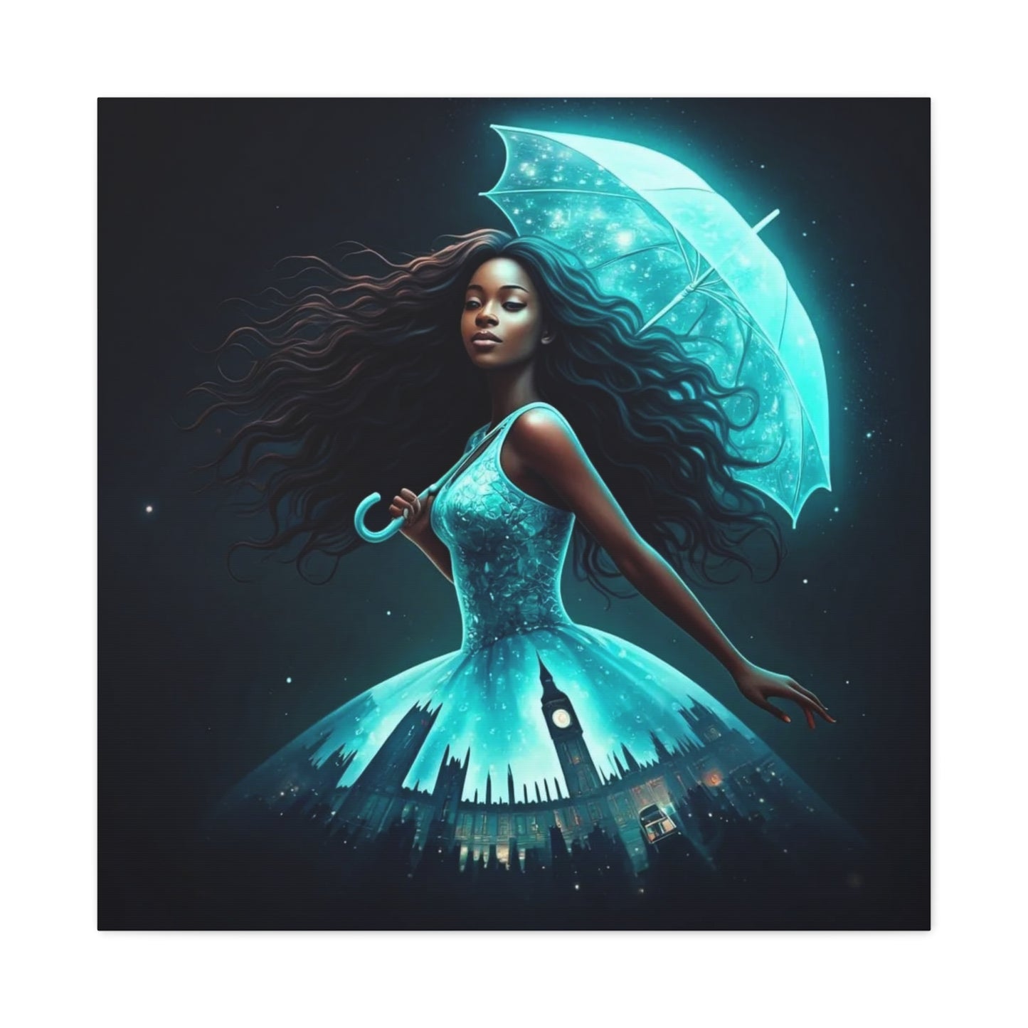 Beautiful Black Woman w Umbrella Canvas Art