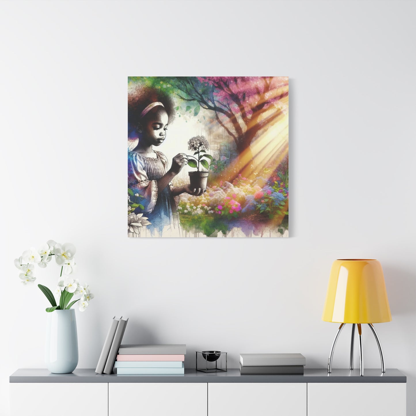 Black Child in Garden Canvas Art