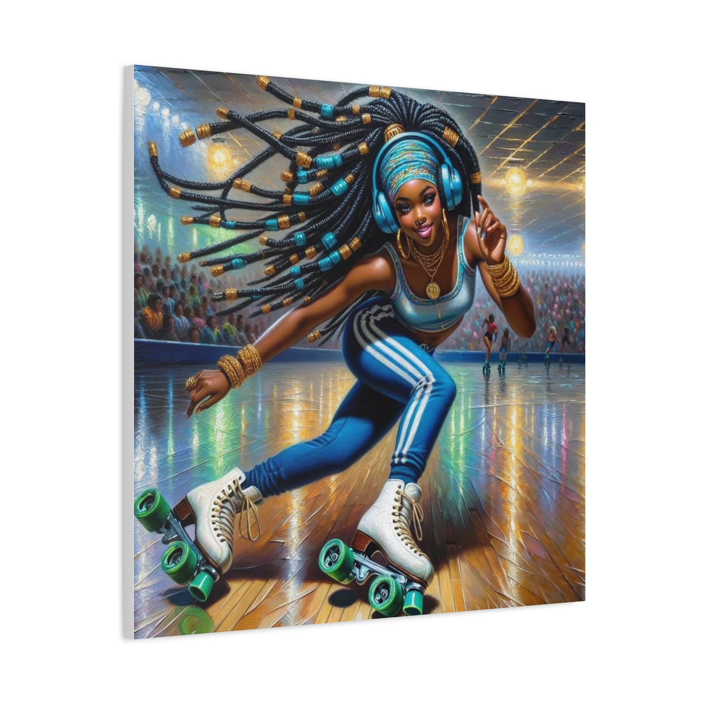 Beautiful Black Woman Roller Skating Canvas Art