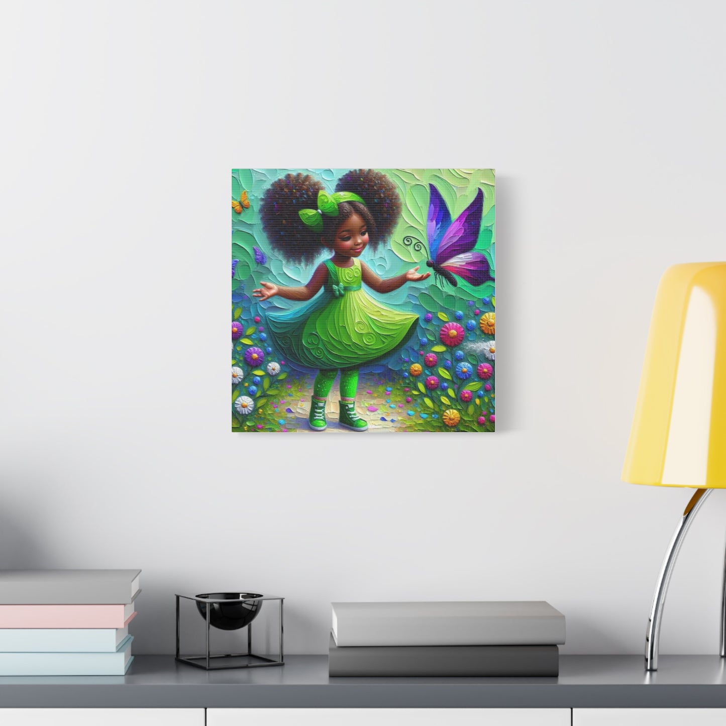 Beautiful Child in Green Black Canvas Art