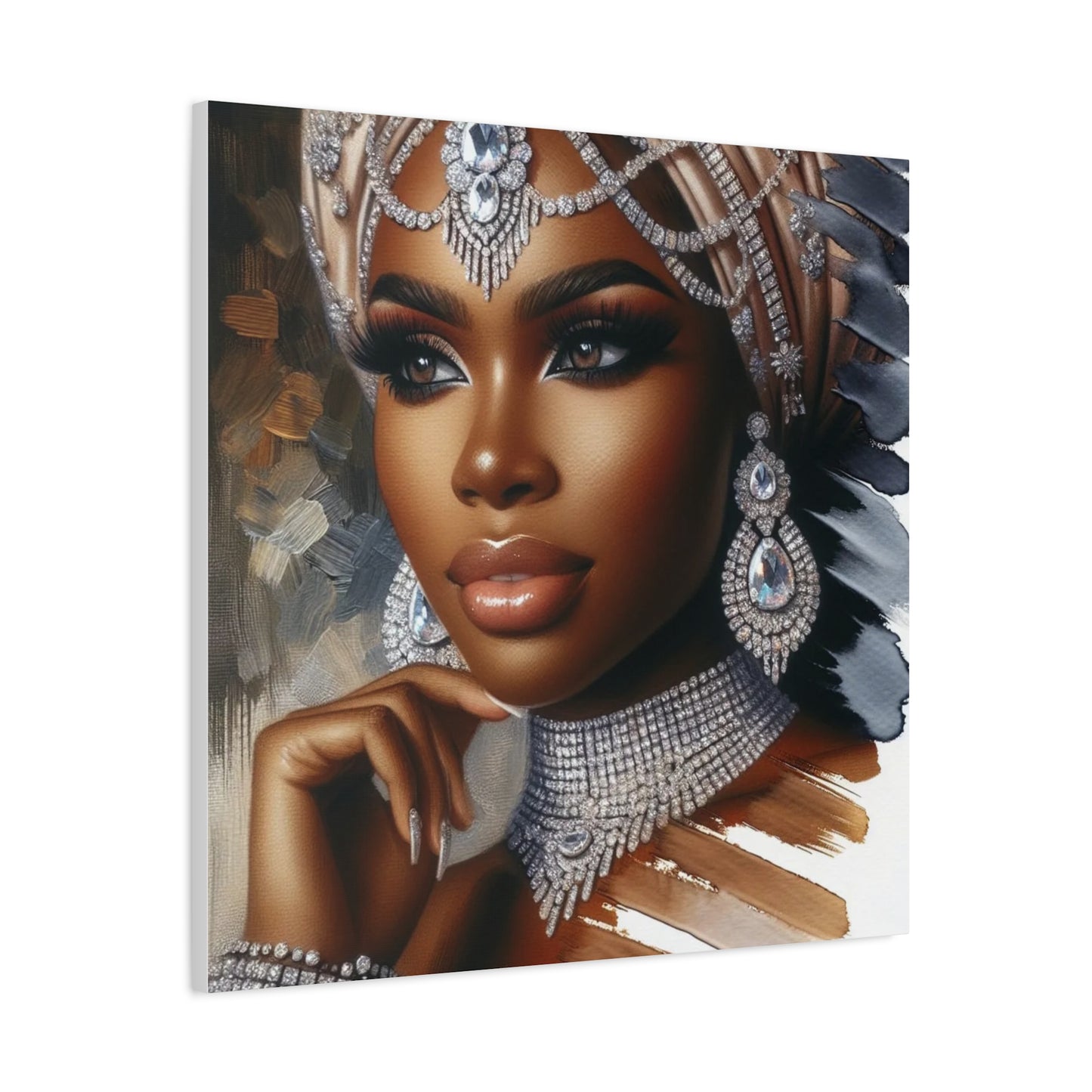 Beautiful Black Woman w Diamonds Canvas Art