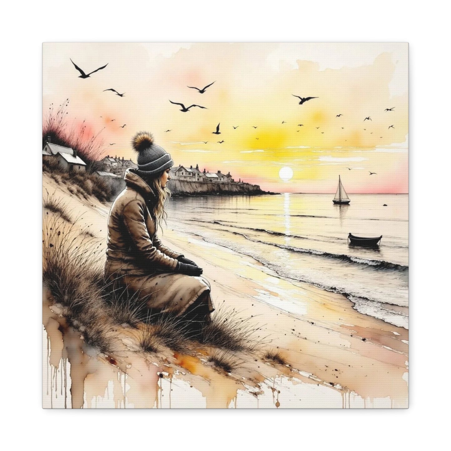 Girl on the Beach in the Winter Abstract Art