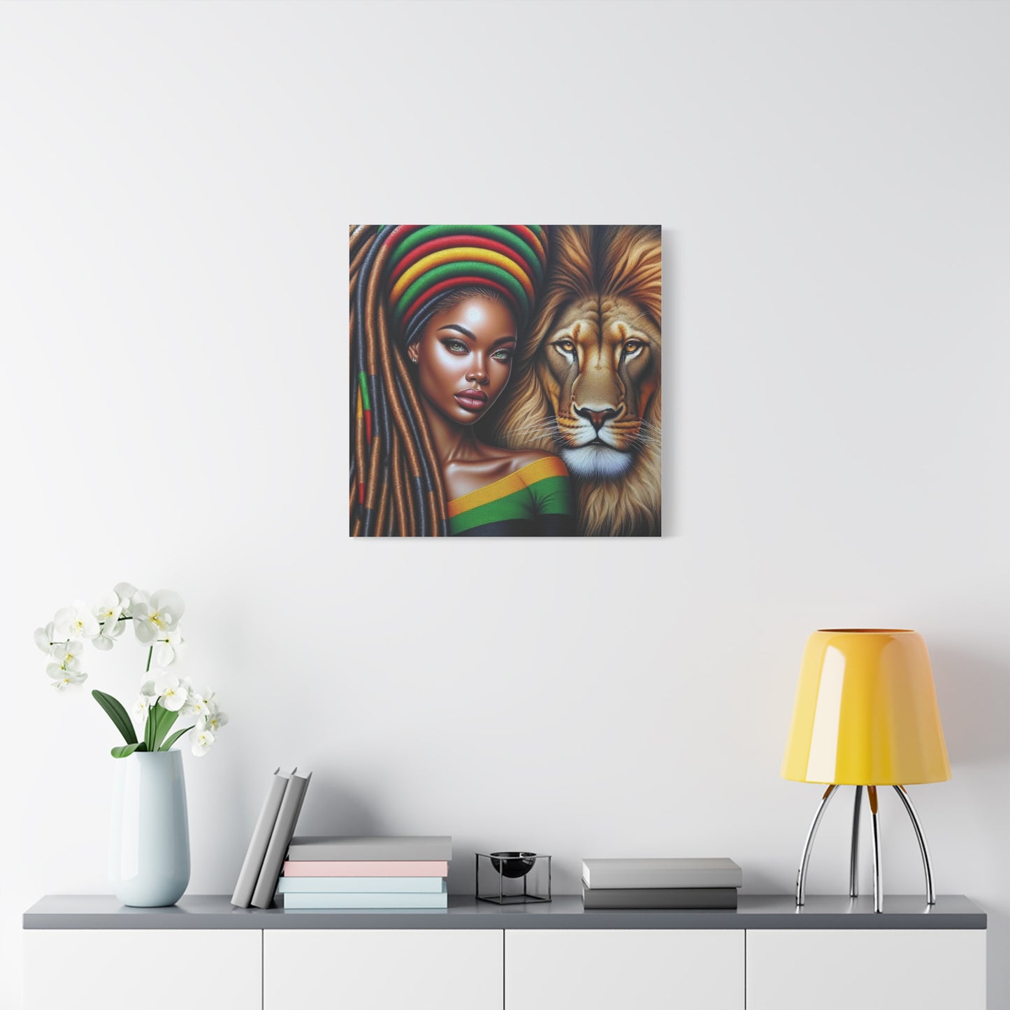 Beautiful Black Woman and Her Lion Canvas Art