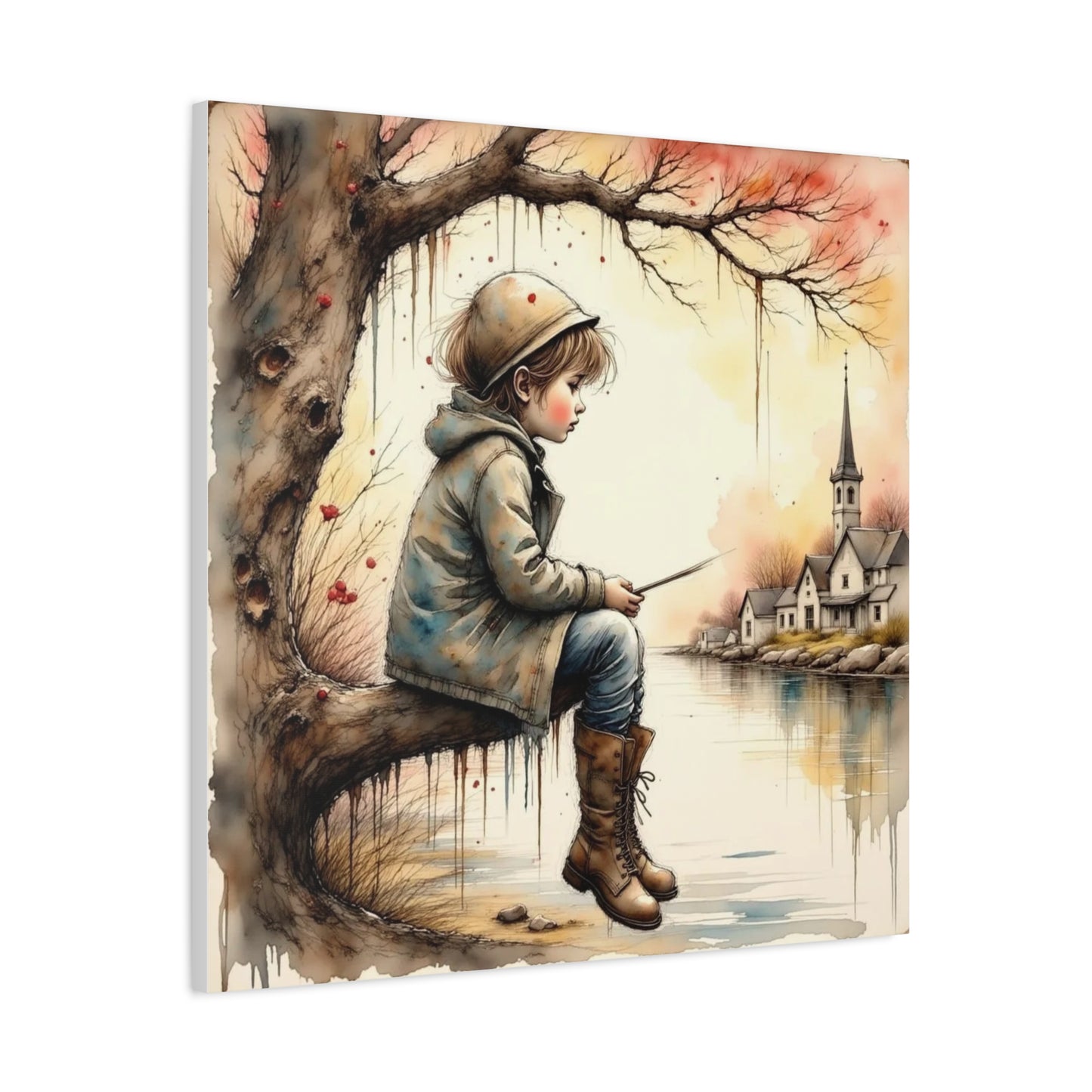 Boy Fishing in the Fall Abstract Art